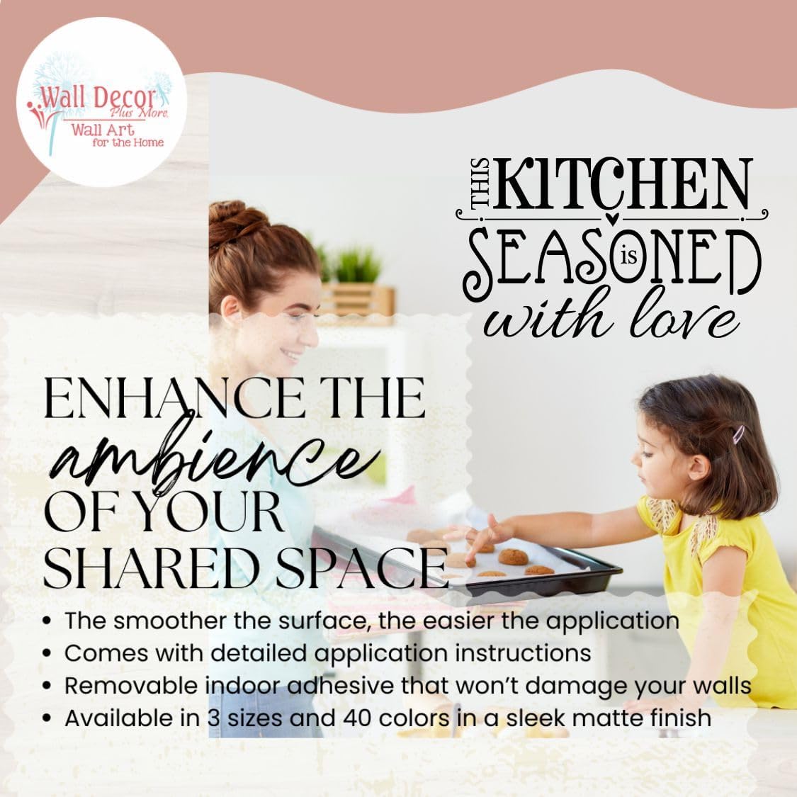 This Kitchen is Seasoned with Love - Inspirational Decals for Kitchen & Dining Room - Matte Vinyl Wall Decal Sayings for Wall Decor - Die-Cut Vinyl Wall Art -23"x13.5" White
