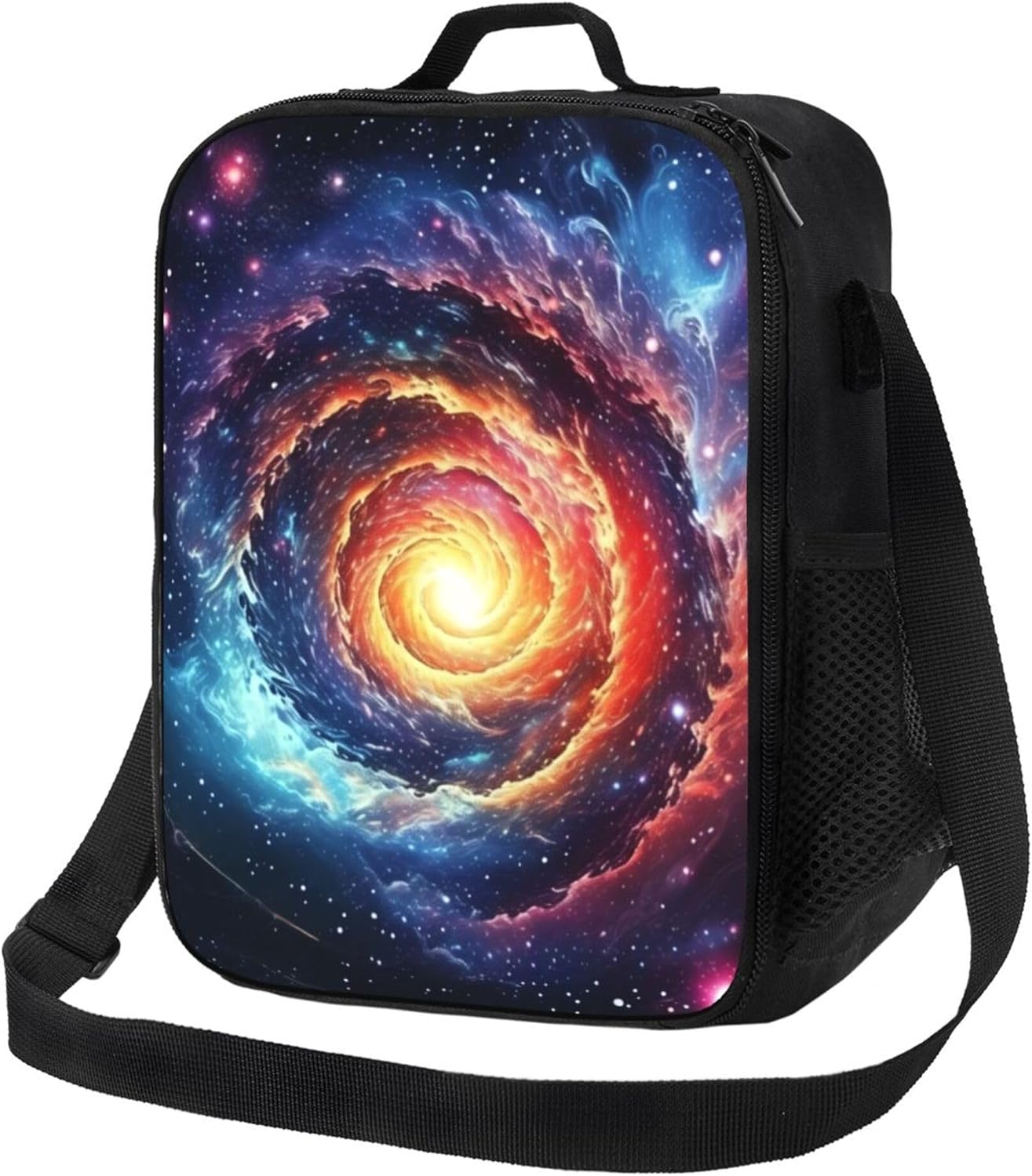 Spiral Space Galaxy Lunch Bag for Boys Girls Star in Milkway Nebula Lunch Box for Boys Girls Reusable Portable Waterproof Lunch Bags with Adjustable Shoulder Strap and Side Pocket