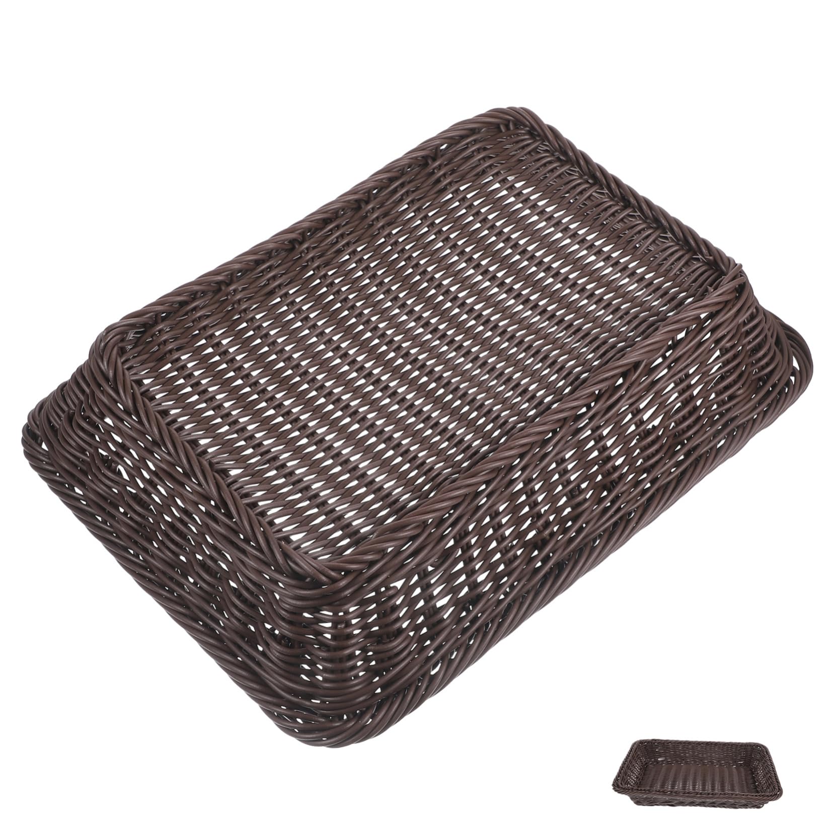 VINTORKY Simulation Rattan Basket Rattan Utensil Basket Rattan Storage Organizer Woven Storage Bins Circle Tray Candy Basket Round Rattan Basket Wicker Basket Storage Basket Coffee Wooden