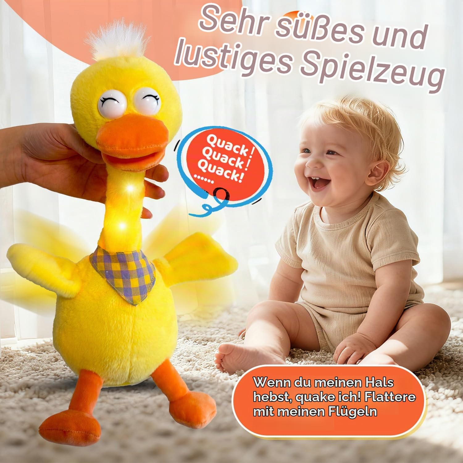 Marsjoy 13" sprechende tanzende Ente, wiederholen, was Sie Sagen, imitieren, Aufnahme, Plüsch, Babyspielzeug, musikalische englische Lieder, singen, sprechen, Leuchtend, animiert