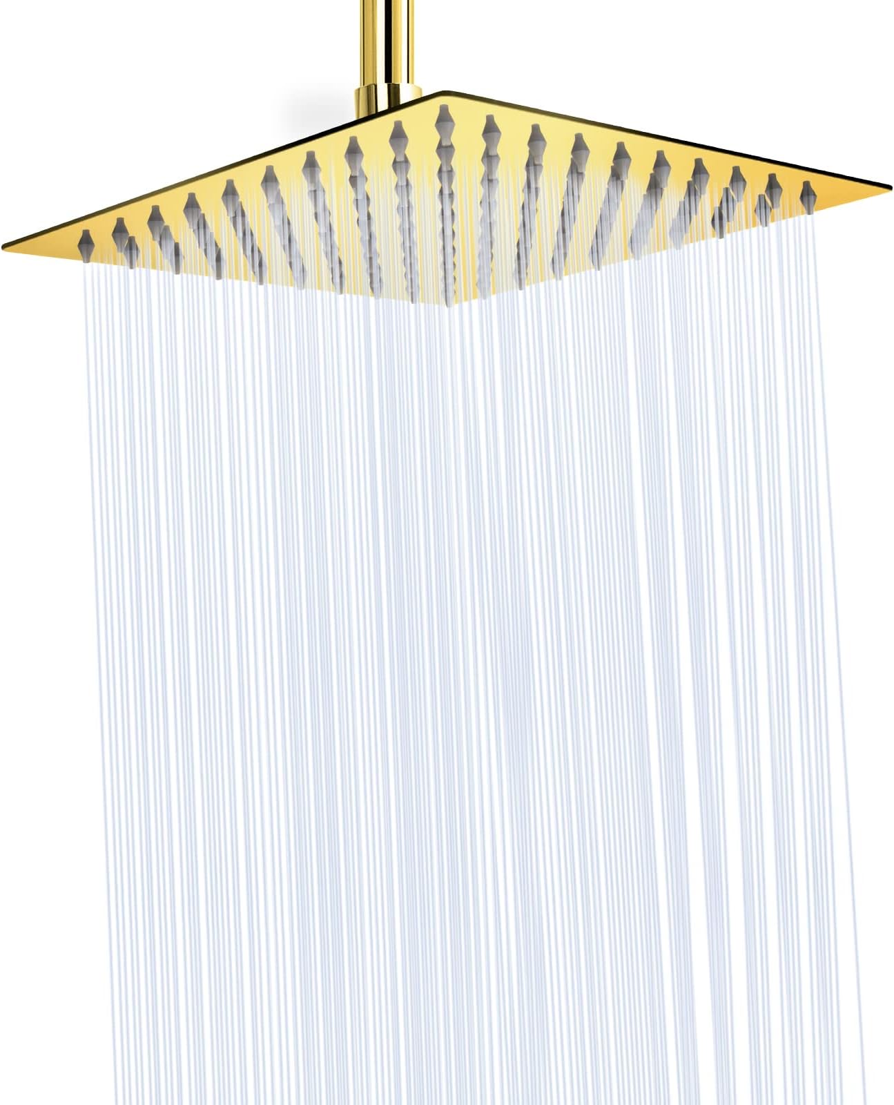 Rain Shower head, NearMoon High Flow Stainless Steel Square Rainfall ShowerHead, High Pressure Design, Awesome Shower Experience Even At Low Water Flow (8 Inch, Chrome Gold)