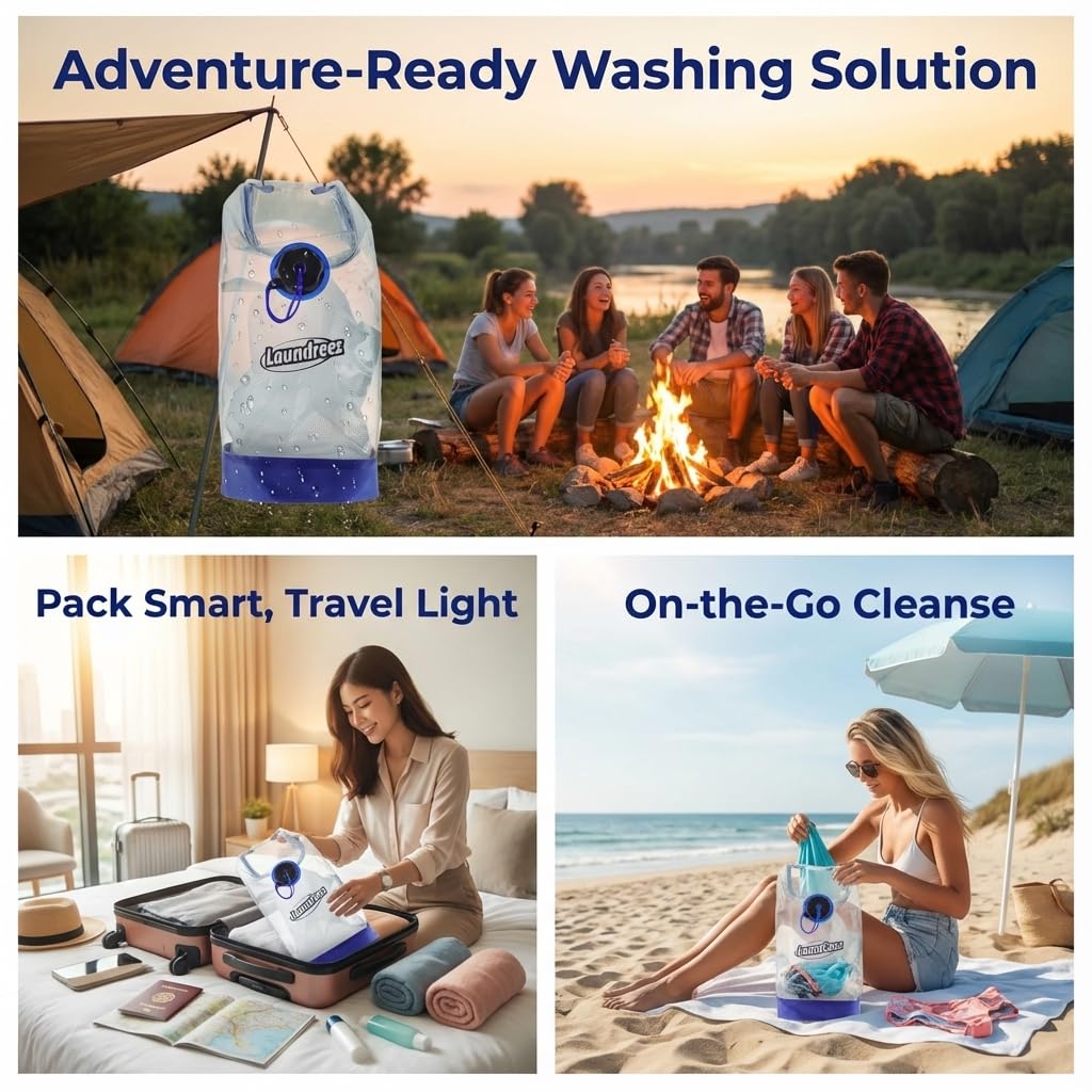 Laundreez Reise-Kleidung, tragbare Waschmaschine, waschen Sie Ihre Kleidung unterwegs, wasserdicht, Trockentasche, Camping, Urlaub, Reisen