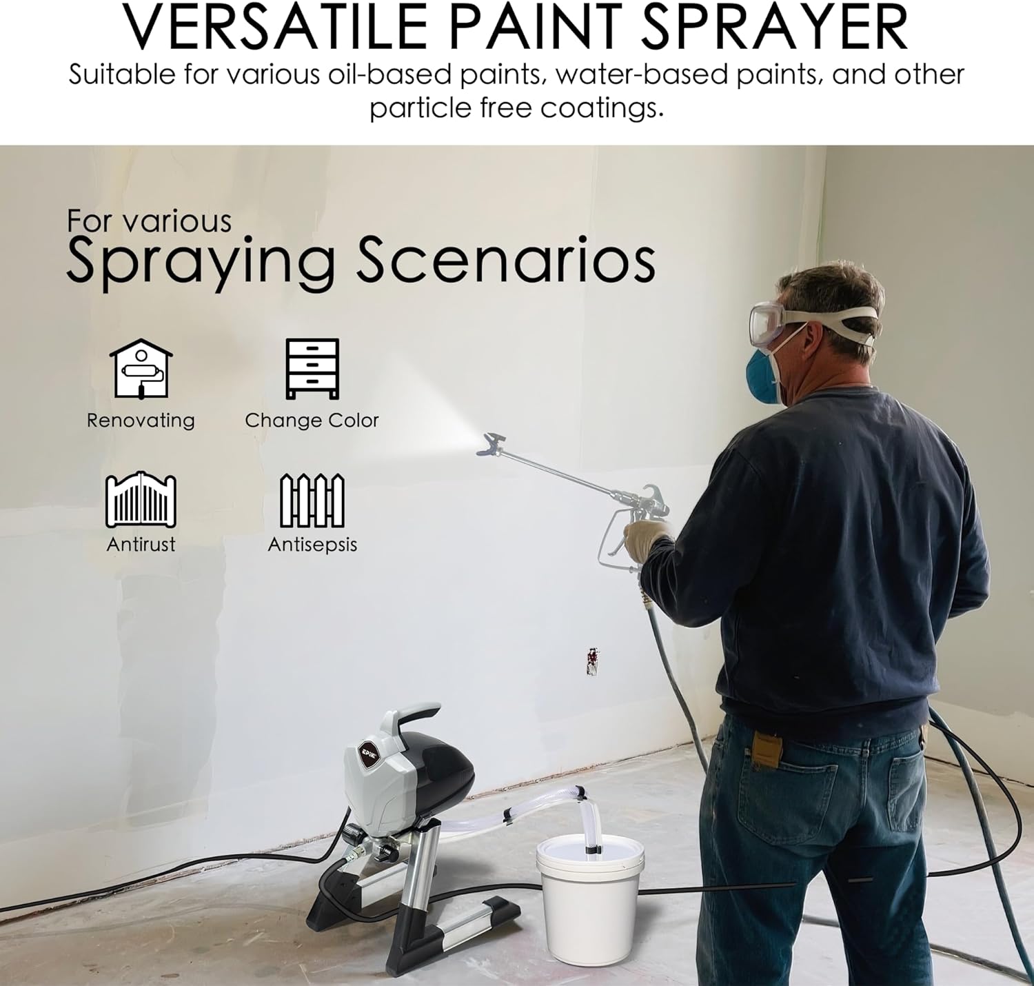 EPIK Airless Paint Sprayer 3000PSI High Pressure Paint Gun with 650W Brushless Motor Adjustable Pressure 25FT Hose Lightweight Electric Paint Sprayer for House Wall Fence DIY Projects
