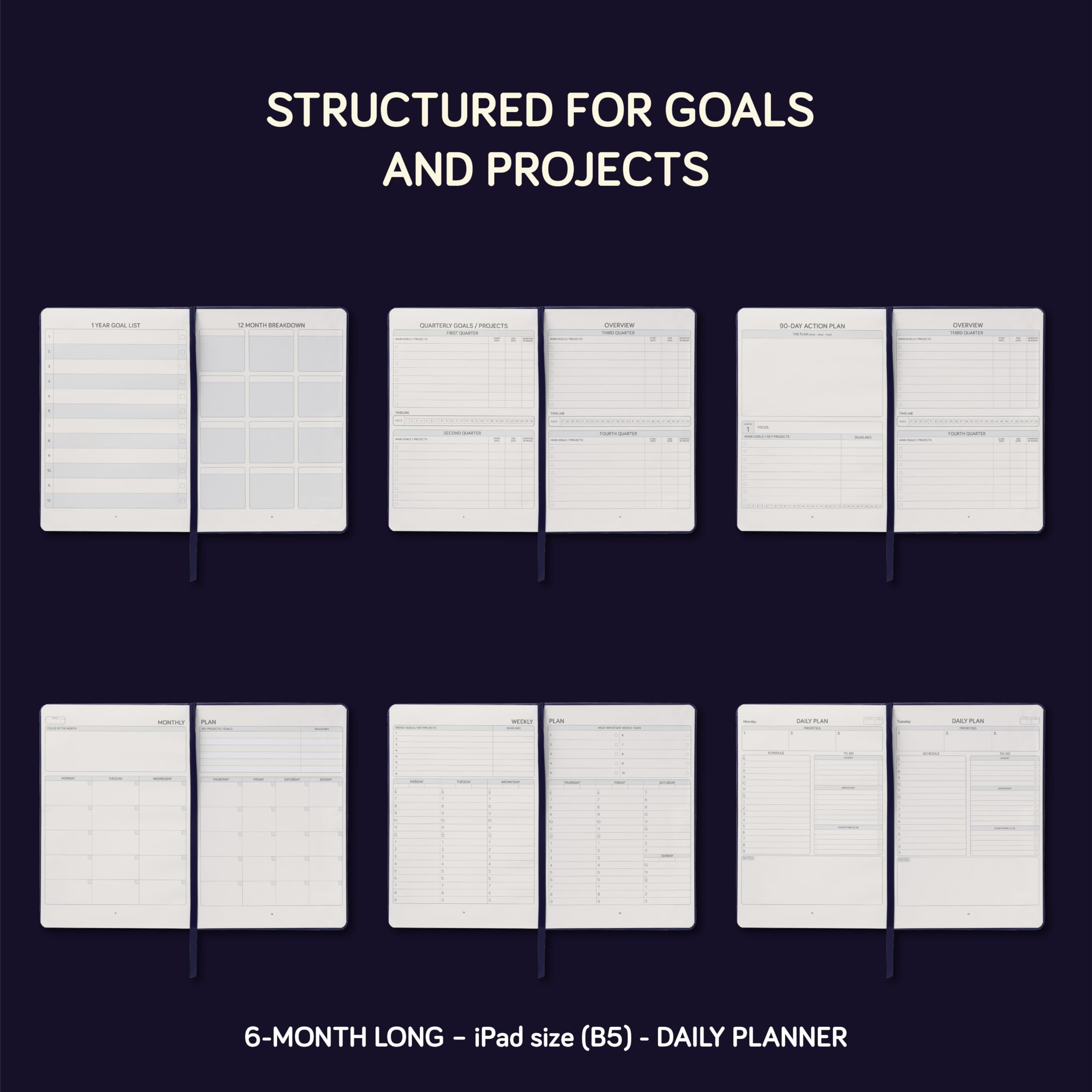 ifocus Planer pracy do projektu biznesowego, wyznaczania harmonogramu i celów, niedatowany co godzinę dzienny tygodniowy miesięczny profesjonalna duża twarda okładka, idealna blokada czasu i pełny