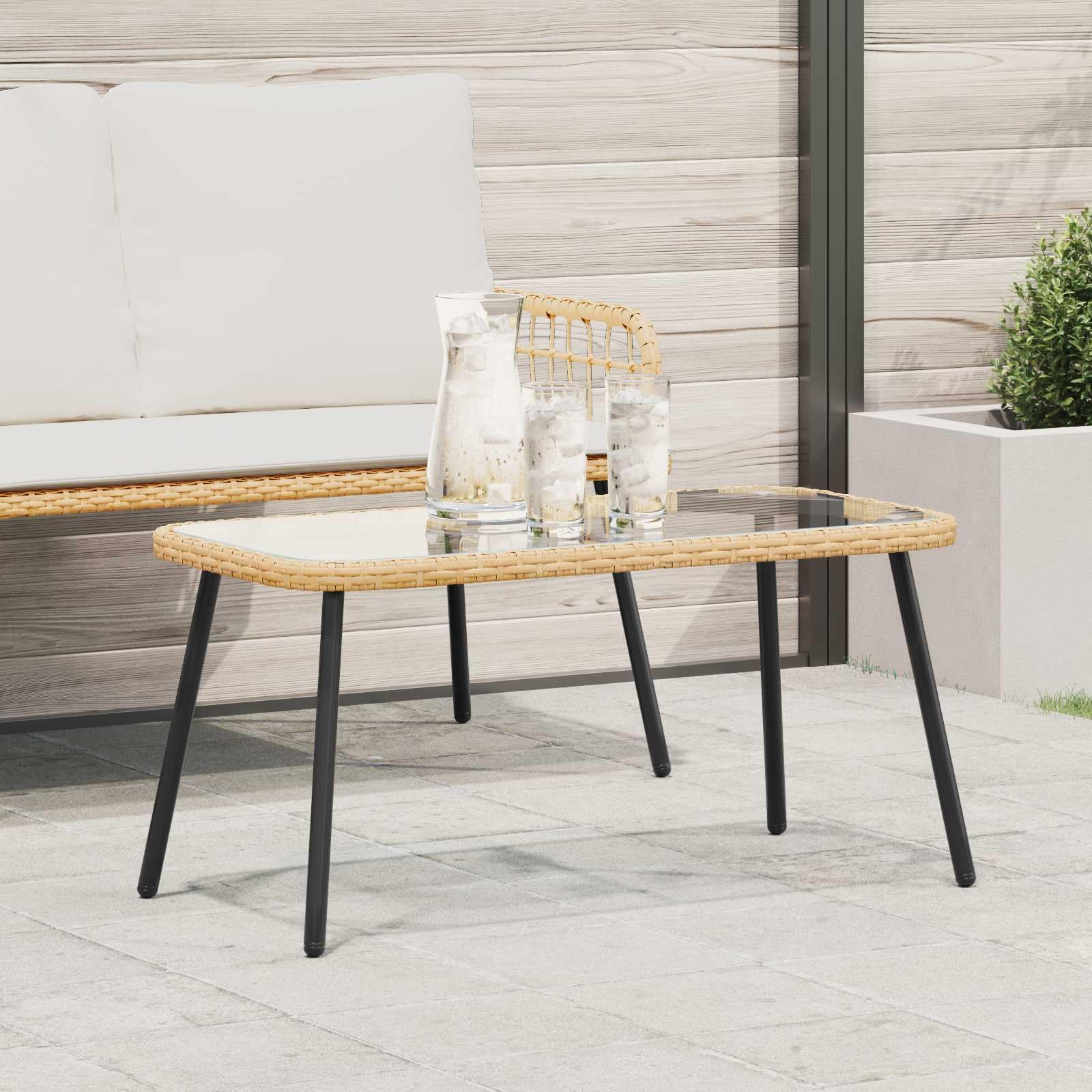 Stolik kawowy z polirattanu, 90 x 45 x 43 cm, odporny na warunki atmosferyczne, do ogrodu, na taras, balkon, stolik pomocniczy, stolik pomocniczy, do użytku na zewnątrz, prostokątny, owalny