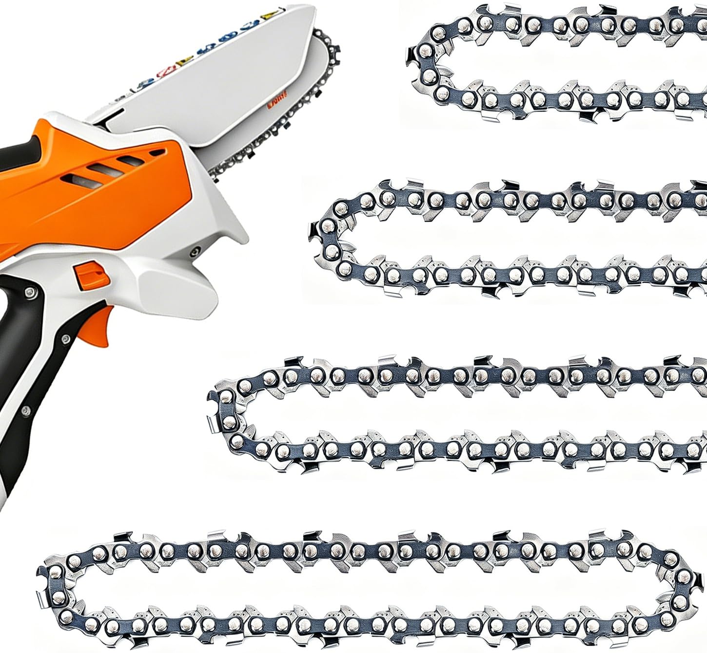4 Stück Sägeketten für STIHL GTA 26 Gehölzschneider, Kettensäge Ersatzkette | Teilung 1/4"LP, Stärke .043" (1,1 mm), Treibglieder 28, Schwerter 4" (10 cm), Teilenummer 3670 005 0028
