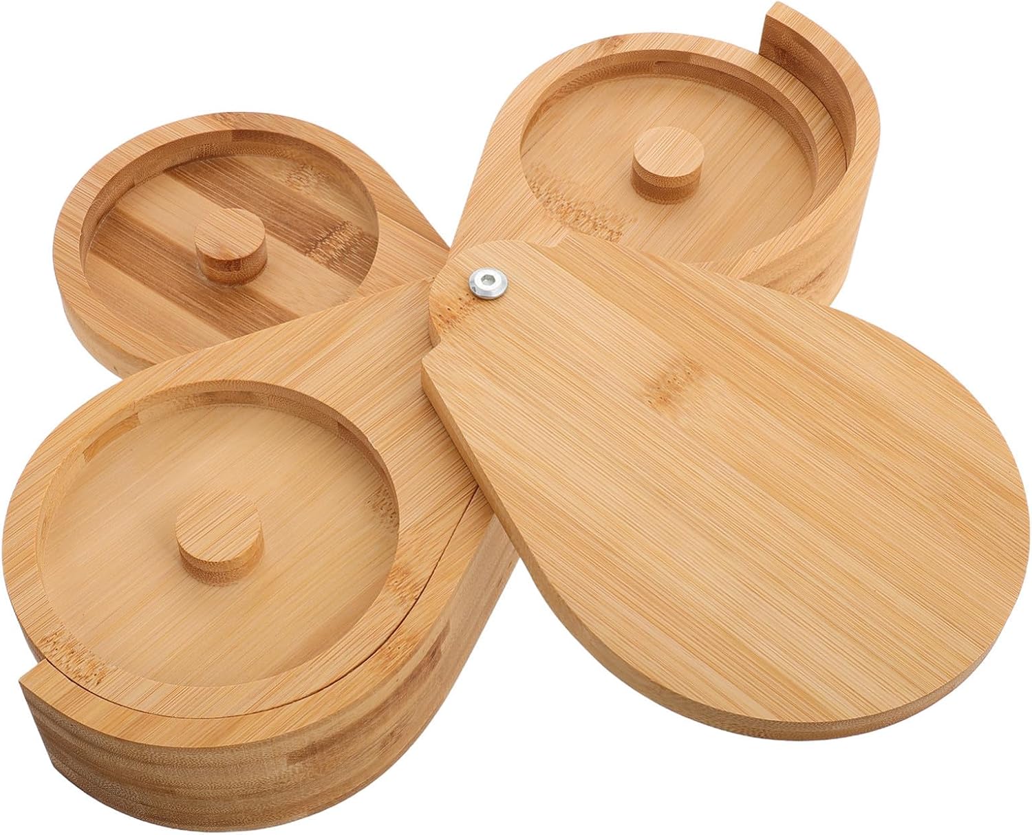 Three-tier Wooden Salt Container with Rotating Compartments and Lid, Spice Box for Kitchen and Bar Use, 20x6.6cm Sea Salt Organizer and Candy Jar