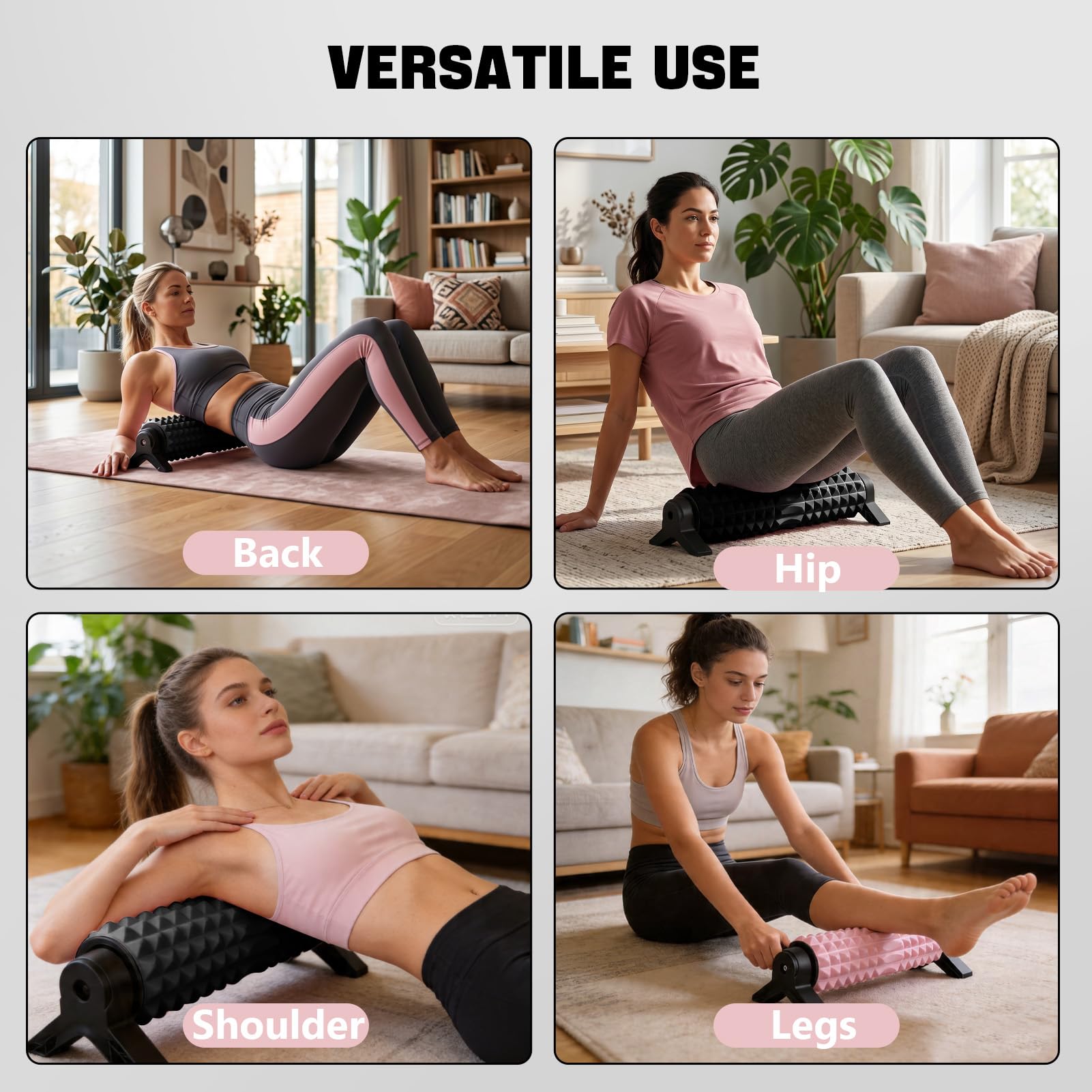 Rodillo de Masaje con Rodillo de Espuma, de Tejido Profundo con Soporte, Superficies Texturizadas para la Mano de las Piernas Traseras, Diseño Pequeño y Liviano, Ideal (BLACK)