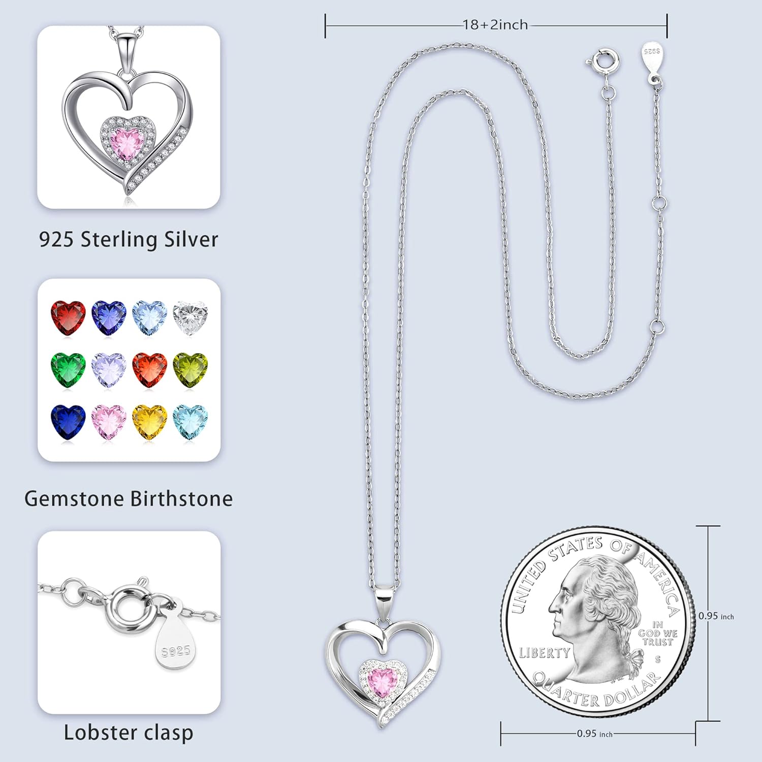 GLIVEOR Heart Birthstone Necklace for Women,S925 Sterling Silver Necklace Birthstone Necklace Heart Necklace for Women Birthday Jewelry Gifts for Women - Image 5