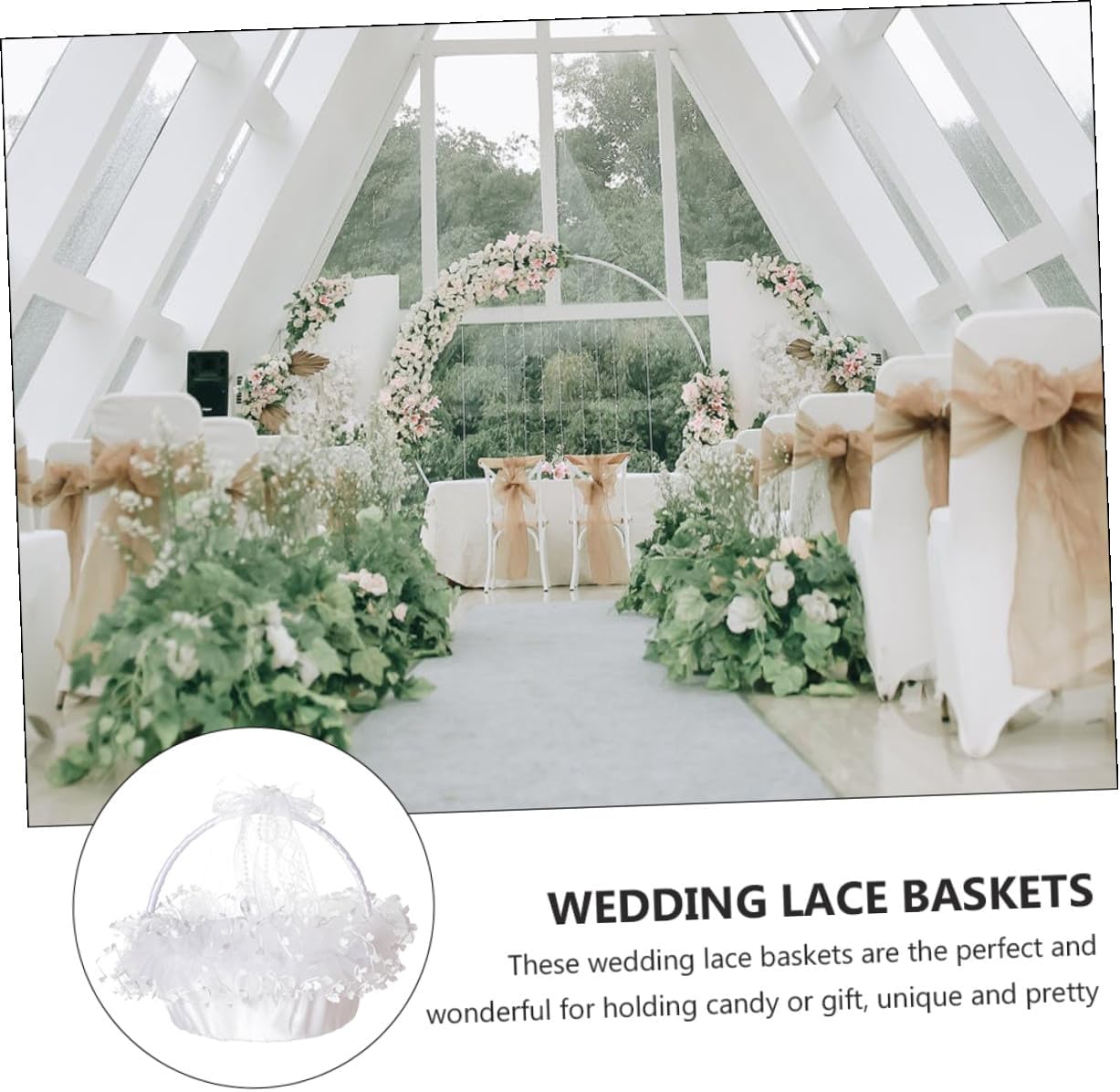 Wedding Flower Basket Handheld Lace Decorative Basket Foldable White Portable for Flower Wedding Ceremony Party Supplies