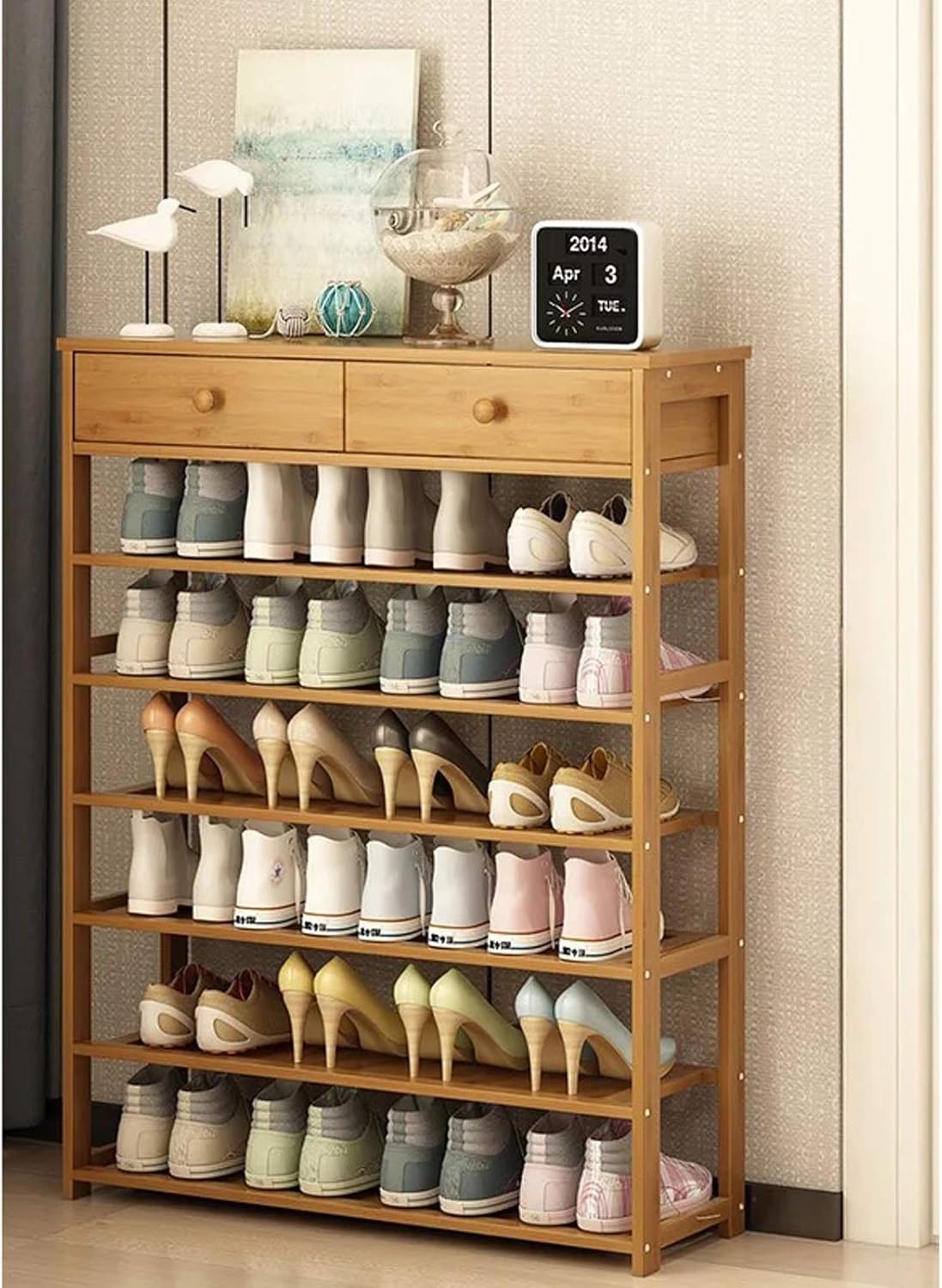 Indoor Shoe Rack Multi-Function Home Storage Rack 6-Layer Shoe Rack Entrance Shoe Organizer with 2 Drawers Ideal for Living Room Corridor Bedroom Shoe Shelf for Entryway (Size : Large) ()