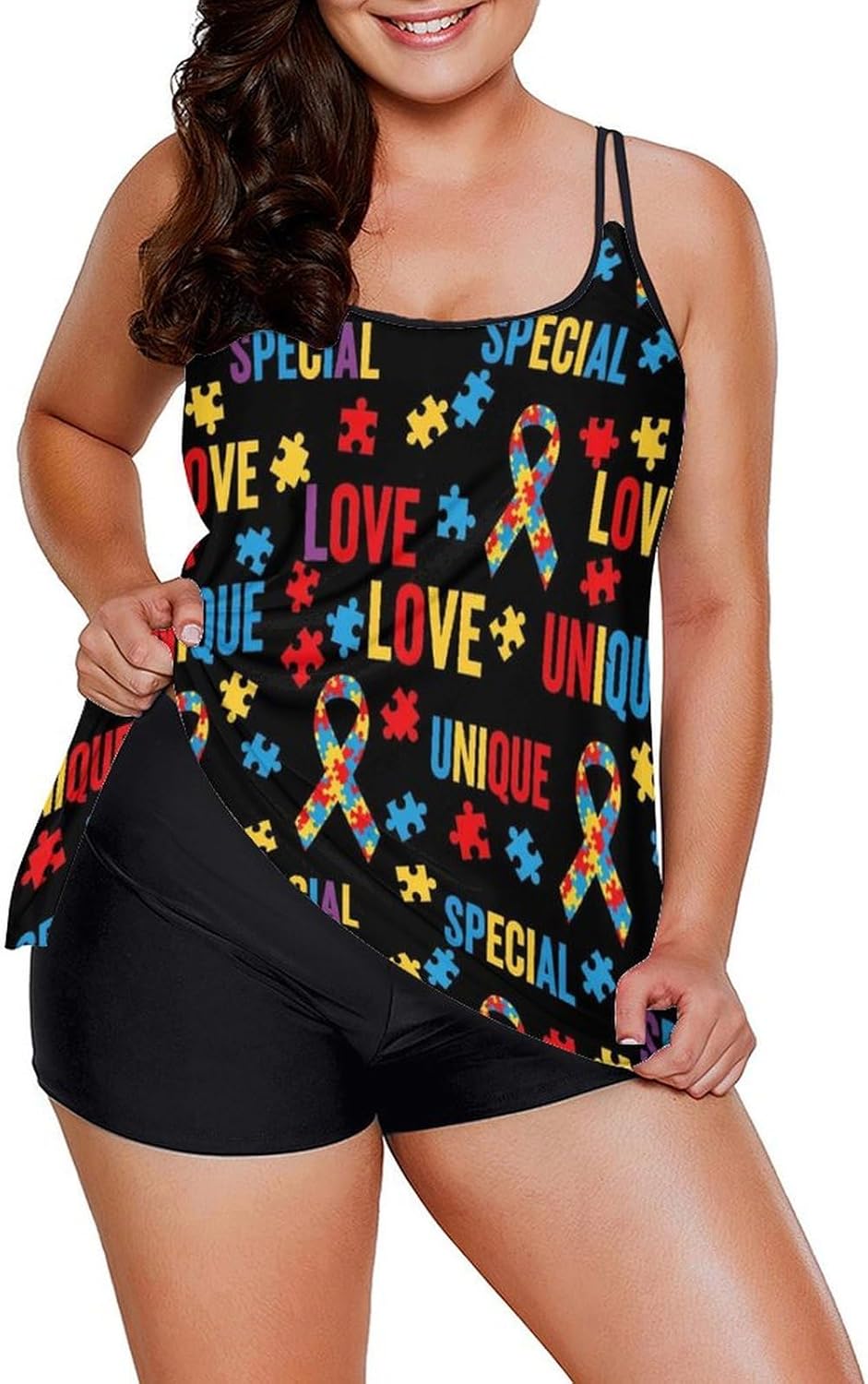 Women Plus Size Tankini Swimsuits Tank Tops Tummy Control Shorts Bathing Suits