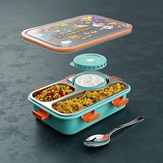 Clazkit Lunch Box 3 Compartment Leak-Proof BPA Free Stainless Steel, Lunch Box for Kids, Lunch Box for School & Office wit... Price In India