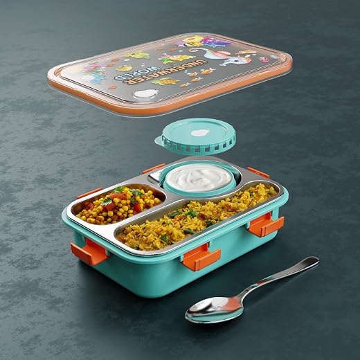 Clazkit Lunch Box 3 Compartment Leak-Proof BPA Free Stainless Steel, Lunch Box for Kids, Lunch Box for School &amp; Office wit...