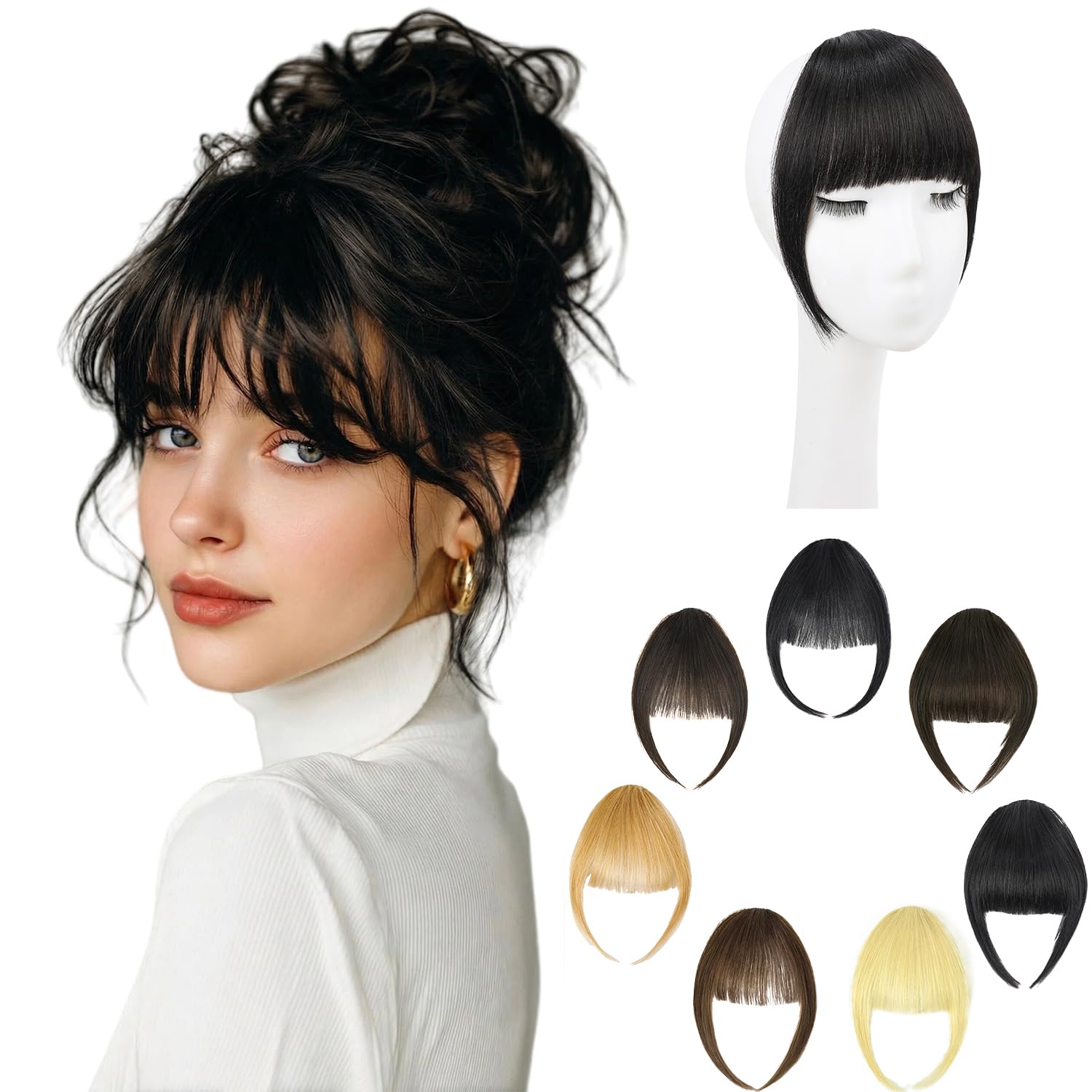 Photo 1 of KISANOF Clip-In Human Hair Bangs - Natural Black