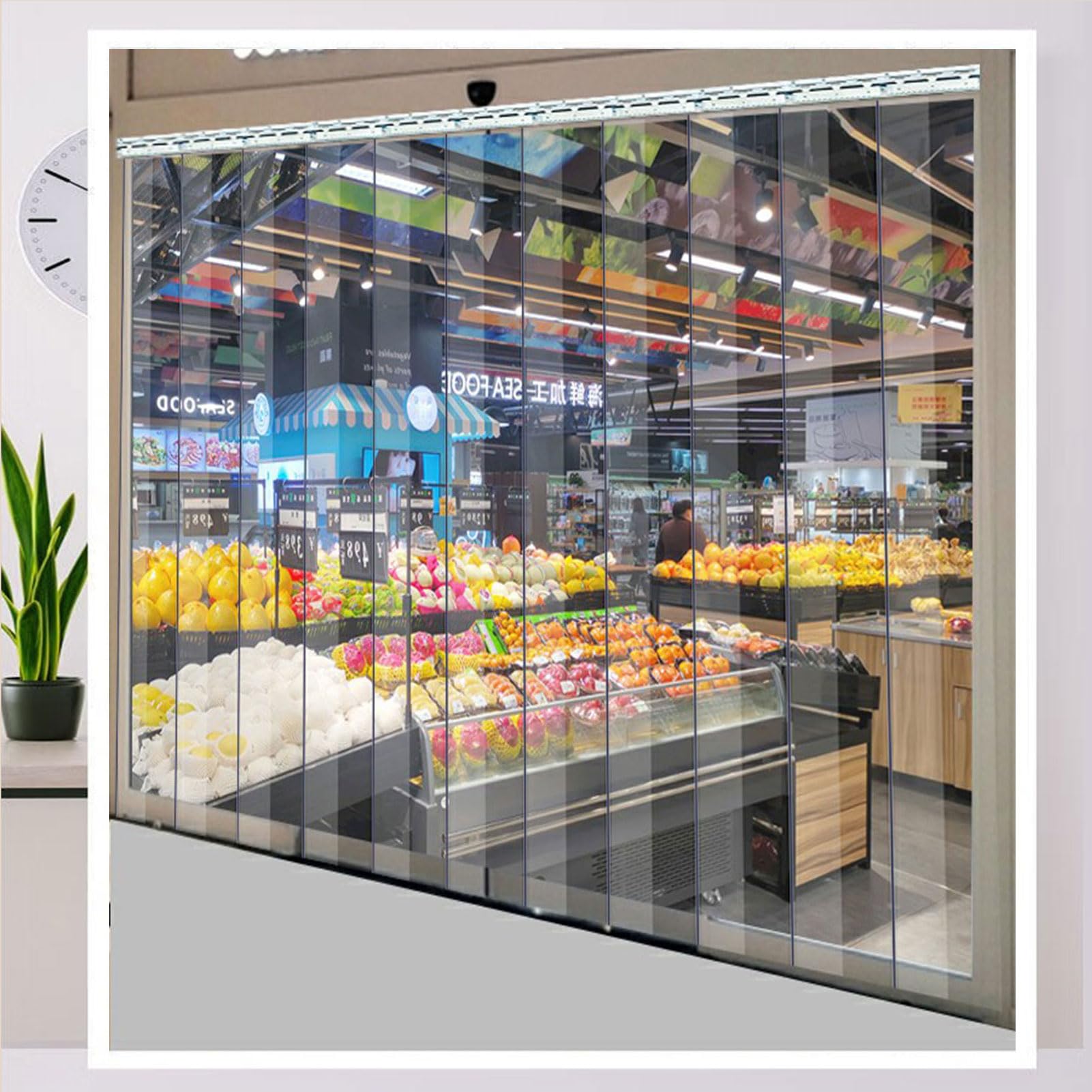Rideau À Lanières en Plastique Transparent Isolant Rideau Porte Lanieres Convient aux Chambres Froides D'entrepôt, Facile À Installer Thickness:1.6mm Size：H:300 x W:30cm