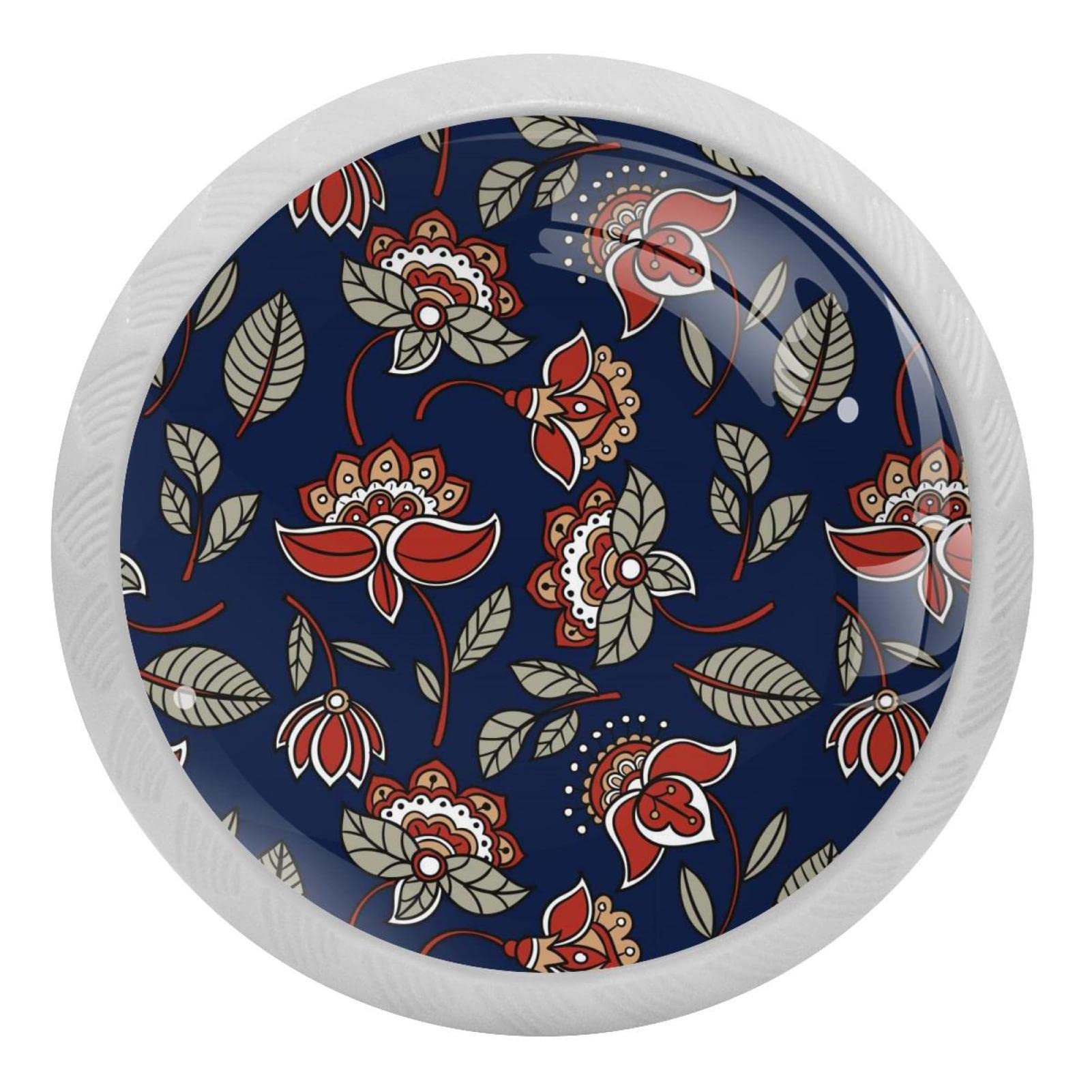 Boutons de tiroir fluorescents en verre blanc floral pour poignée de placard chic