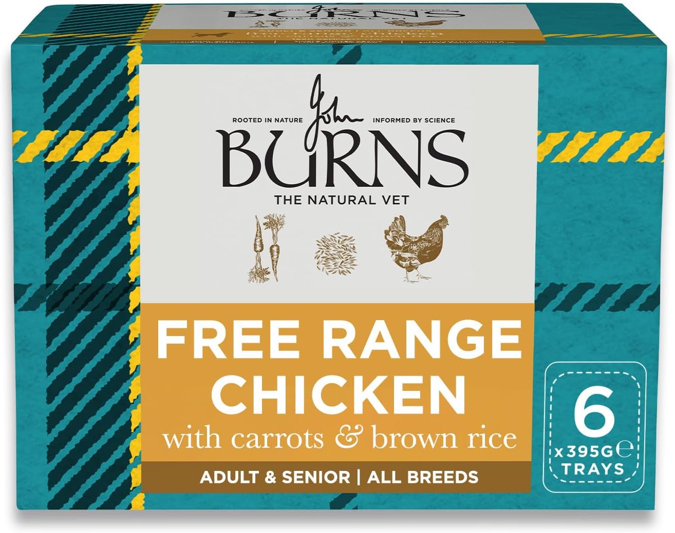 Burns Wet Dog Food - Free Range Chicken with Carrots and Brown Rice - Adult & Senior - 6 x 395g - Made with Natural Ingredients - Hypoallergenic - Single Source Protein - Simple, Limited Recipe