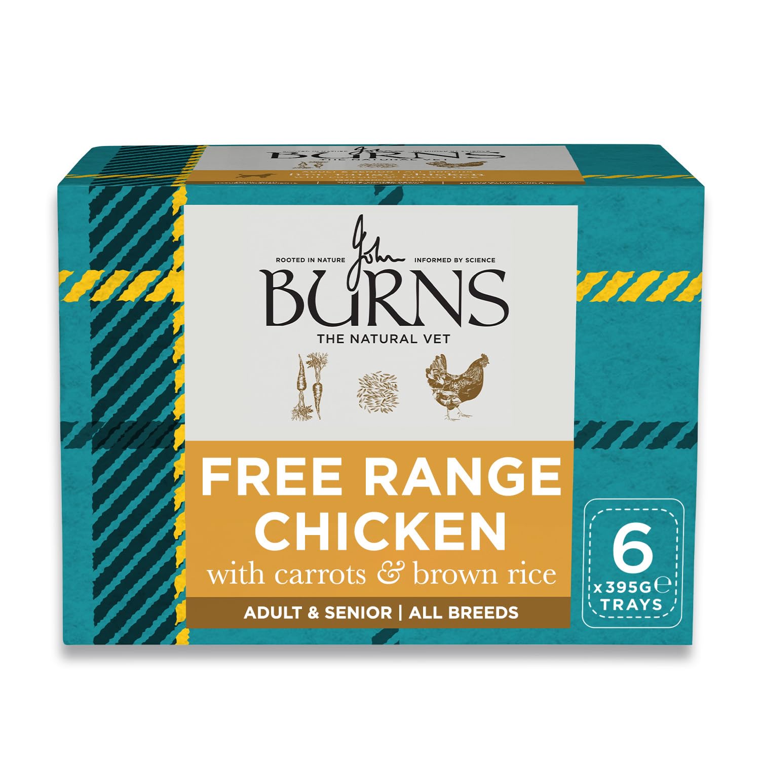 Burns Wet Dog Food - Free Range Chicken with Carrots and Brown Rice - Adult & Senior - 6 x 395g - Made with Natural Ingredients - Hypoallergenic - Single Source Protein - Simple, Limited Recipe