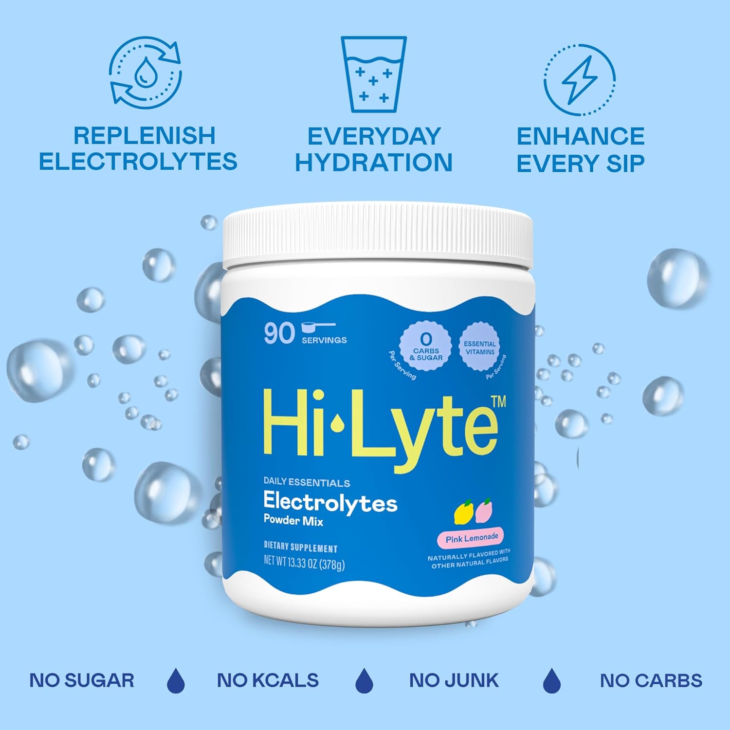 Hi-Lyte Electrolyte Powder, Daily Hydration Supplement Drink Mix, 90 Servings | Sugar-Free, 0 Calories, 0 Carbs | No Maltodextrin. Gluten-Free | Supports Keto | Light Refreshing Flavor (Pink Lemonade)