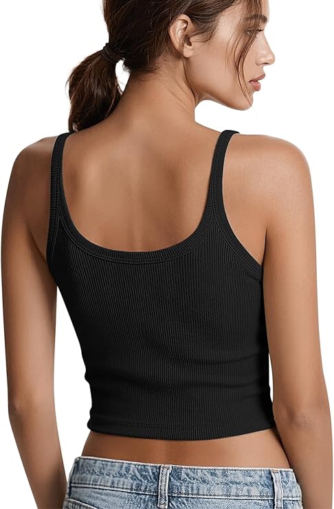 3 Pack Women's Spaghetti Strap Tank Tops Scoop Neck Crop Cotton Camisole Sleeveless Layering Shirts
