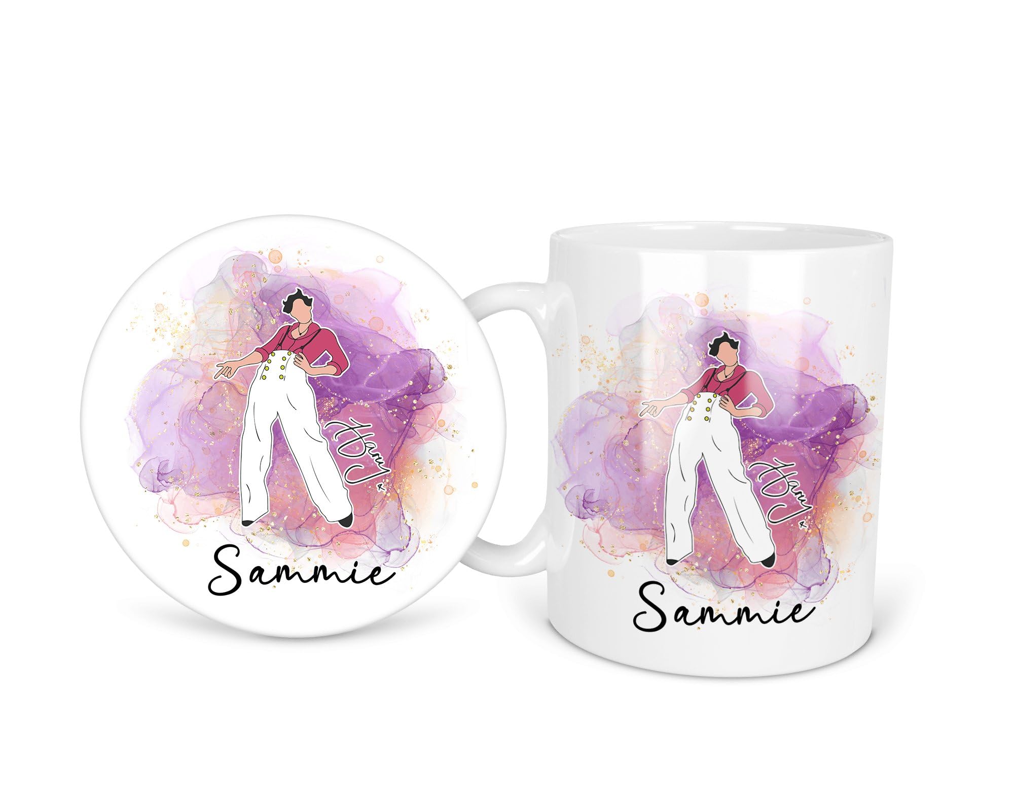 Purple Harry Splash Watercolour Styles Custom Personalised Name Personalized Ceramic Coffee Mug 11oz Durham Tea Mug Gift Set Round Square Coaster Cup Handle Dishwasher Safe Custom Printed Design