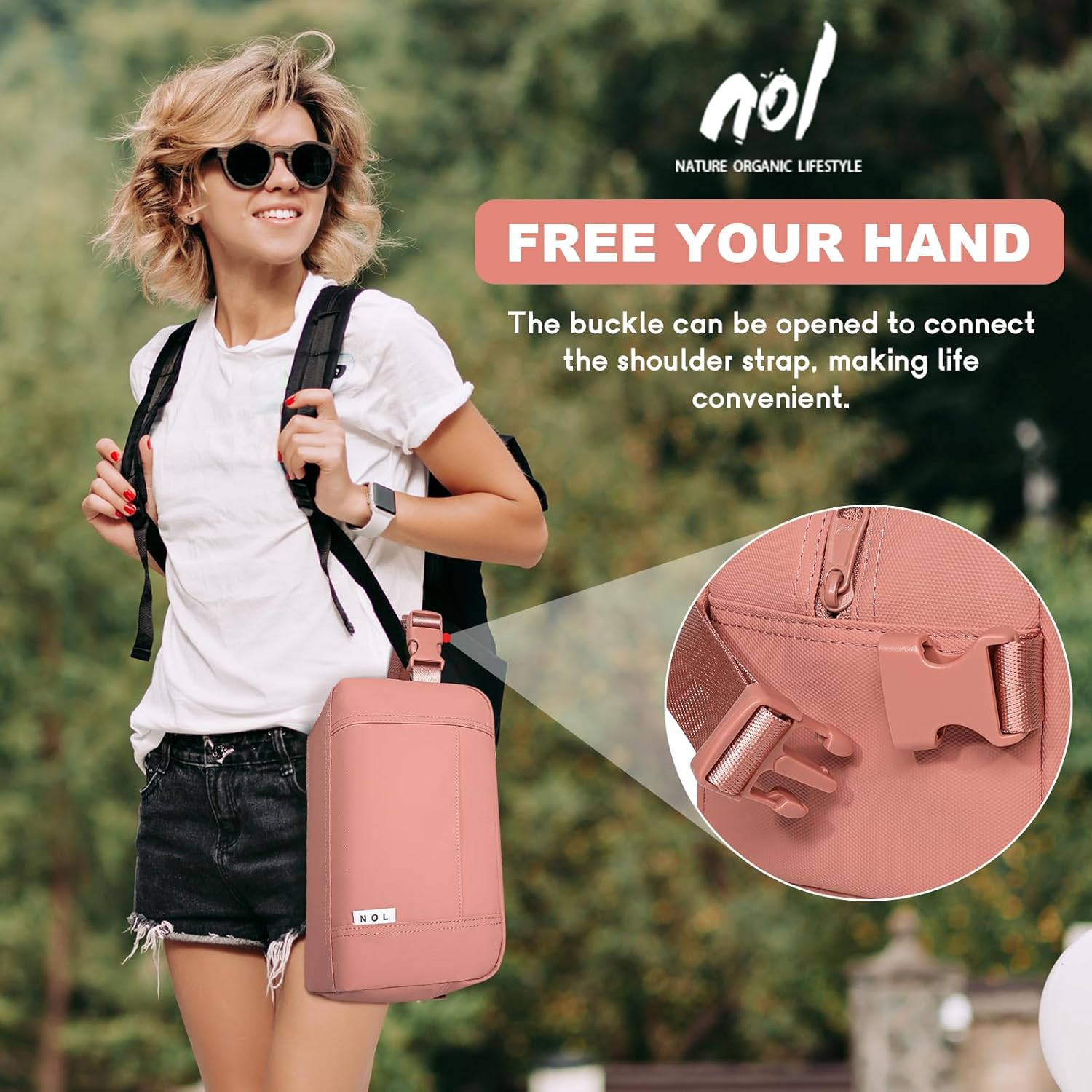 NOL Natural Organic Lifestyle Freezable Snack Bag, Leakproof Cooler Lunch Bag, Reusable, Zip Closure with Buckle Handle Nylon Waterproof Snack Box for Work Travel-Dark pink - Image 5