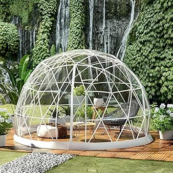 12ft Garden Dome Garden Dome Tent PVC Tent Greenhouse Tent Dome Geodesic Dome Outdoor Tent Dome with PVC Cover Polyester Mesh Geodesic Dome Kit for Greenhouse, Dining Camping, Playhouse