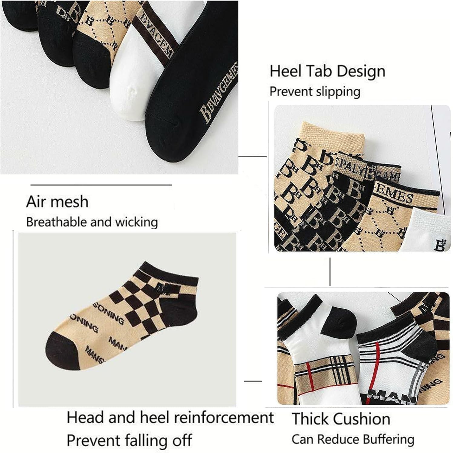 REPALY Men's Athletic Cushioned Low Cut Sport Socks, Dress Cool Casual Invisible Liner Ankle Socks(Color Mixing2,10pairs)
