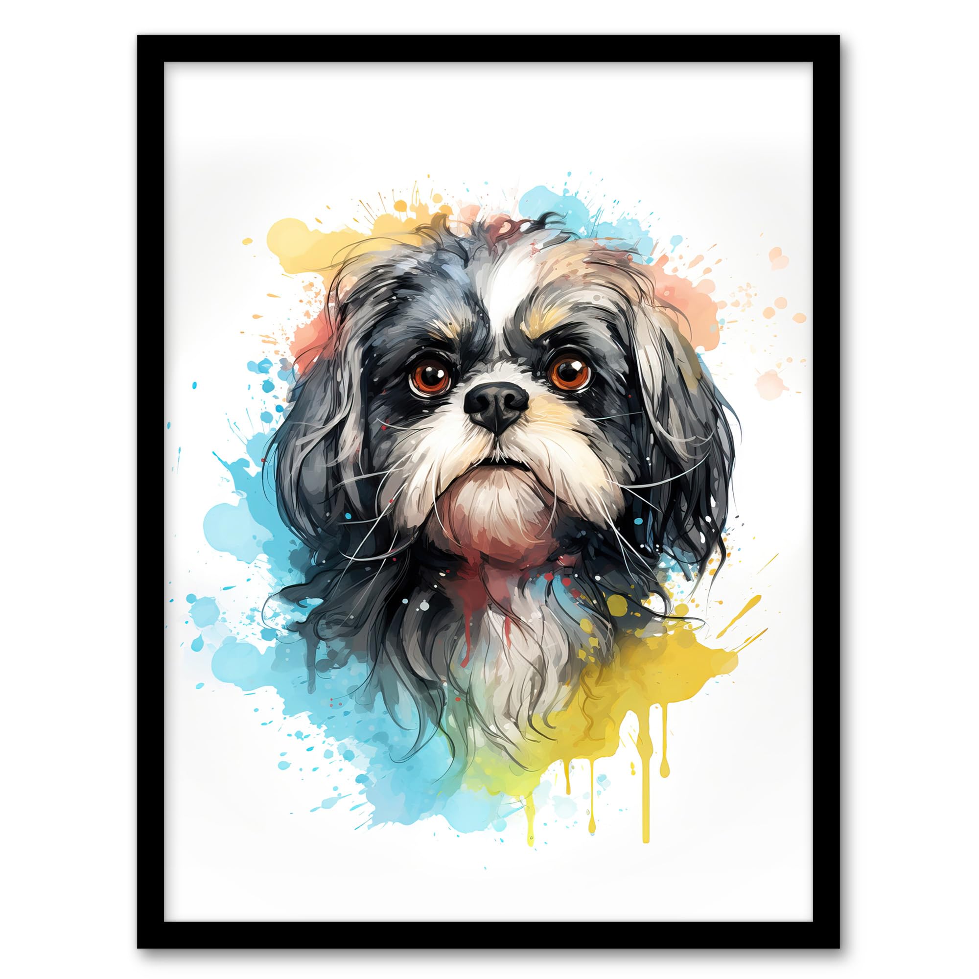 Artery8 Shih Tzu Lovers Gift Watercolour Pet Portrait Painting Artwork Artwork Framed Wall Art Print 18X24 Inch