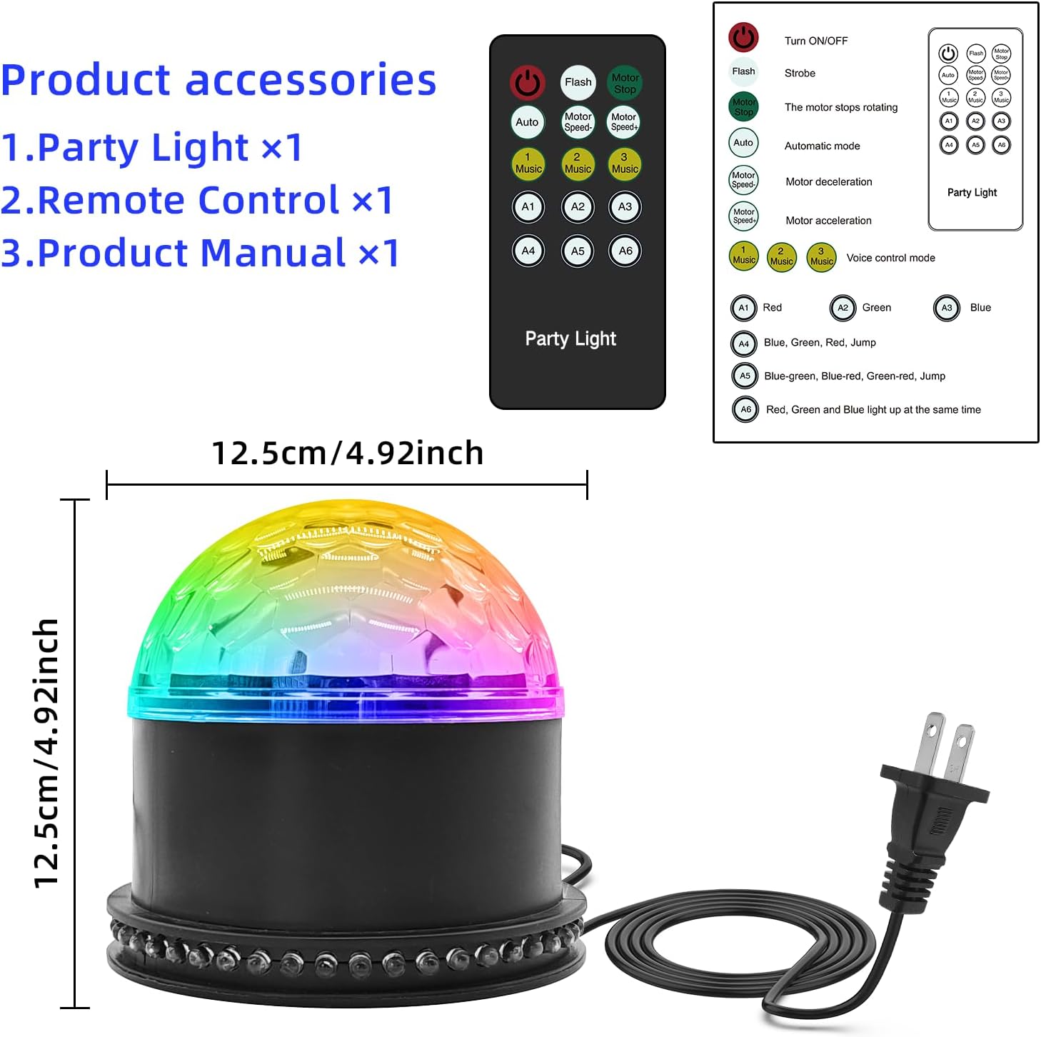 Disco Ball Light,Party Lights with Remote Control,RGB DJ Strobe Lamp for Home Room Dance Party Supplies Home Dance, Easter, Karaoke,New Years Eve Halloween Christmas Decorations