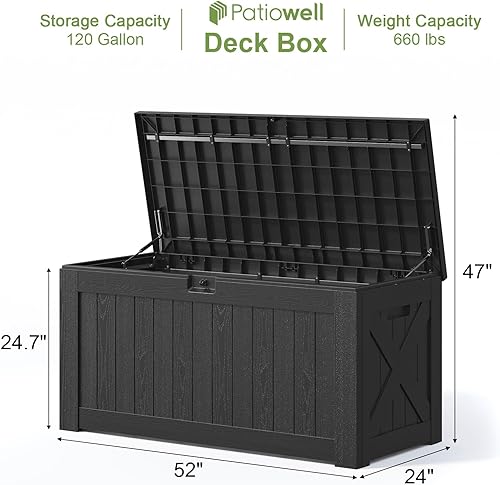 Vista 76 de Patiowell 30 Gallon Resin Deck Box, Outdoor Storage Box for Patio Furniture, Deliveries, Pool Supplies,Waterproof and Lockable, Grey