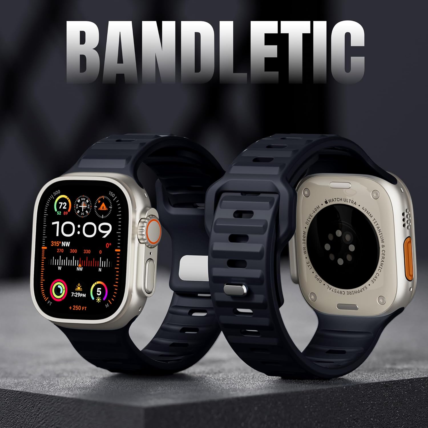 Bandletic Sports Band Gifts for Men Christmas Compatible with Apple Watch Bands for Men, 316 Stainless Steel Hidden Buckle for iWatch Ultra3/Ultra 49mm Series 11/10 46mm 9/8/7 45mm SE3/SE/6/5/4 44mm 3/2/1 42mm, Black