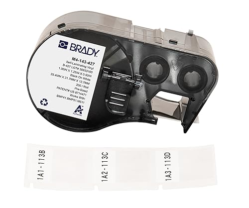 Brady Auténticas etiquetas envolventes de vinilo autolaminables (M4-143-427) de 1.25 pulgadas de alto x 1 pulgadas de ancho, negro sobre blanco,