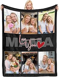 Custom Mom Blanket Throws with Picture, Personalized Blankets Photo Gifts for Mama, Grandma, Wife, Mother's Day, Birthday Gift