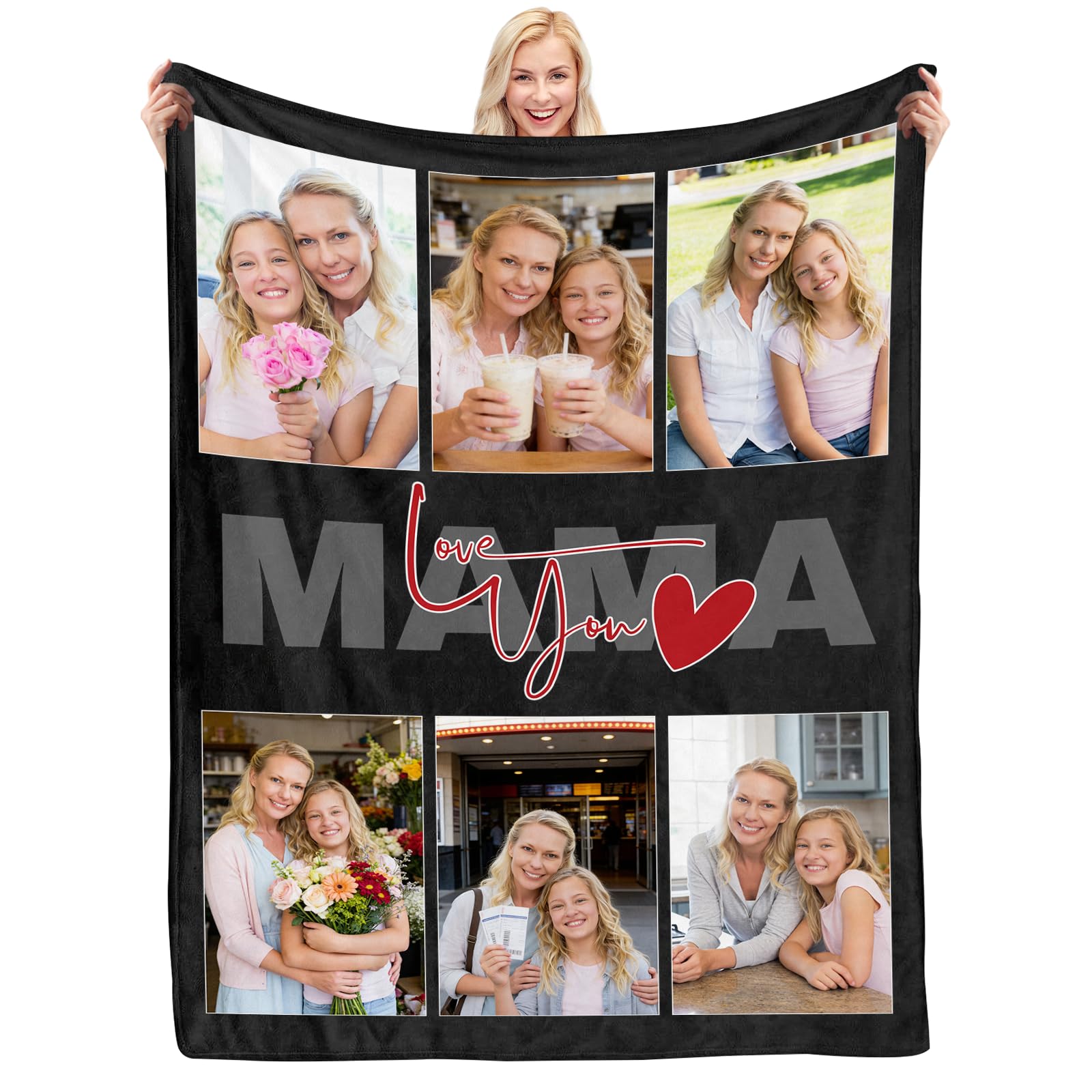 Custom Mom Blanket Throws with Picture, Personalized Blankets Photo Gifts for Mama, Grandma, Wife, Mother's Day, Birthday Gift - 1
