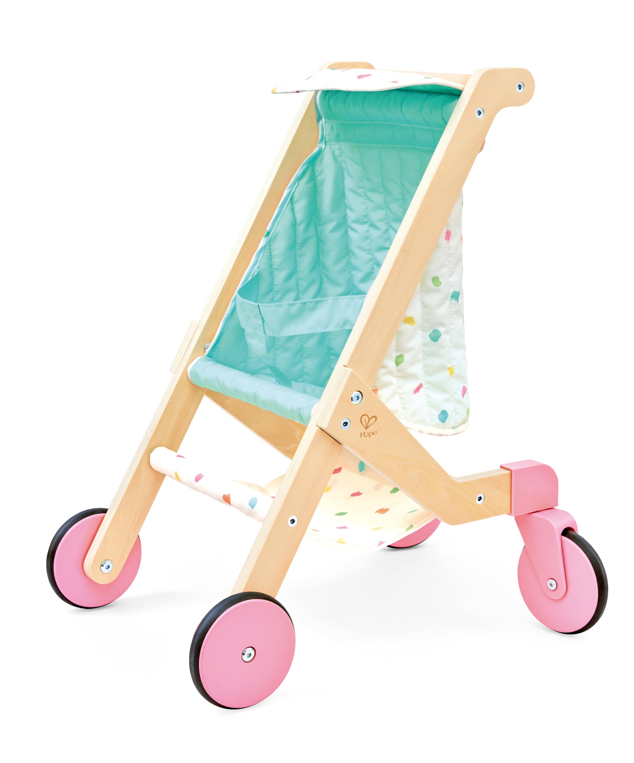 Hape Passeggino per bambole "Sweet Walks" in legno – Passeggino per bambole – Robusto carrello scorrevole con rivestimento in tessuto – Carrello giocattolo per bambole e orsacchiotti – per bambini dai