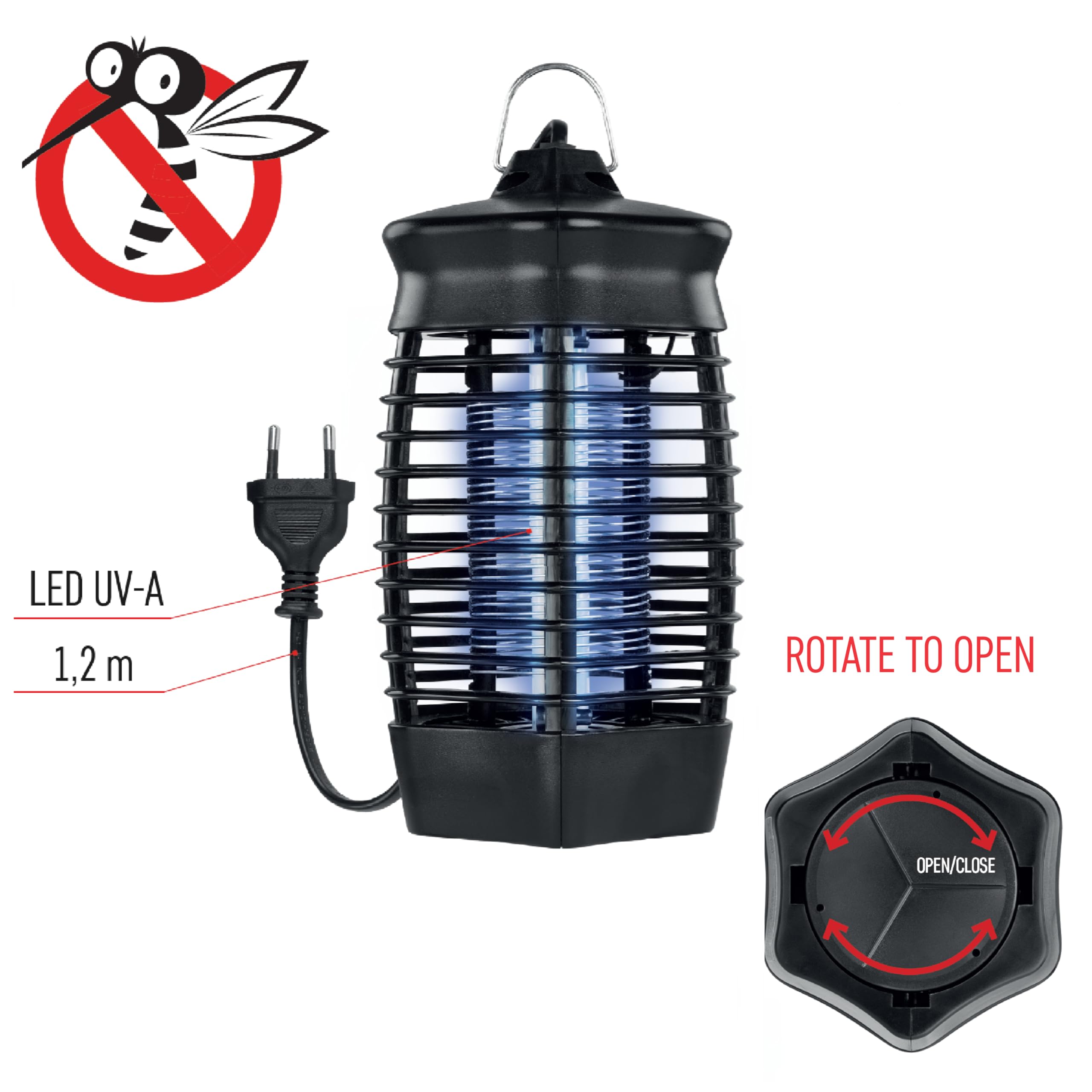 EMOS Lampa owadobójcza z rurą LED 3,3 W UV-A, przewód zasilający o długości 1,2 m (230 V), lampa UV do postawienia lub zawieszenia, elektryczna pułapka na muchy, nadaje się do wnętrz i na taras
