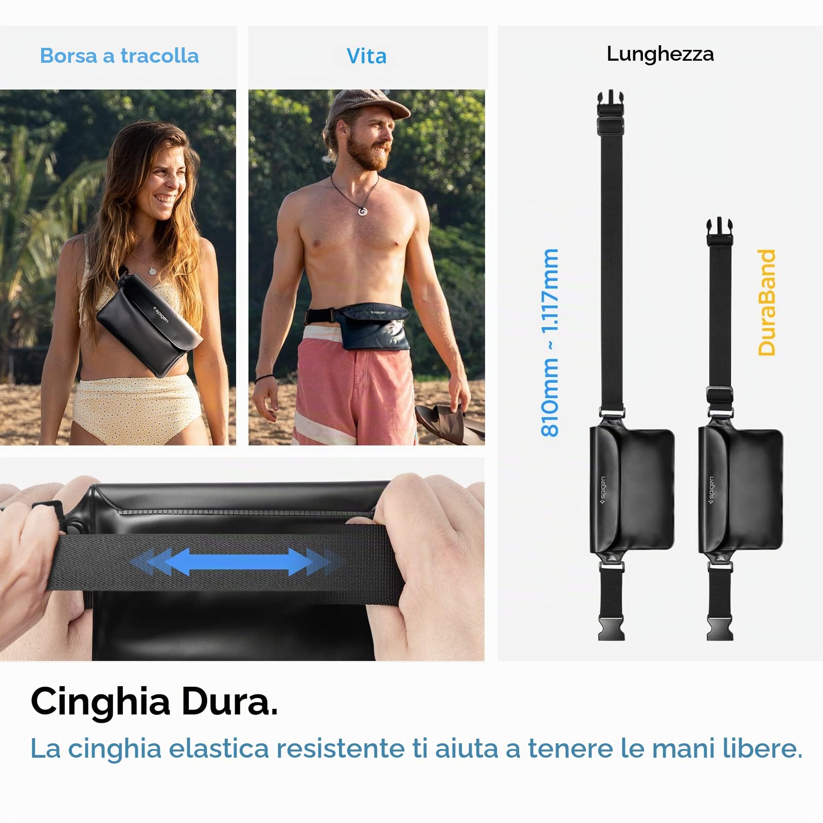 Spigen A621 Aqua Shield IPX8 Borsa impermeabile Marsupio e Custodia impermeabile galleggiante per Smartphone 2 pezzi - Nero