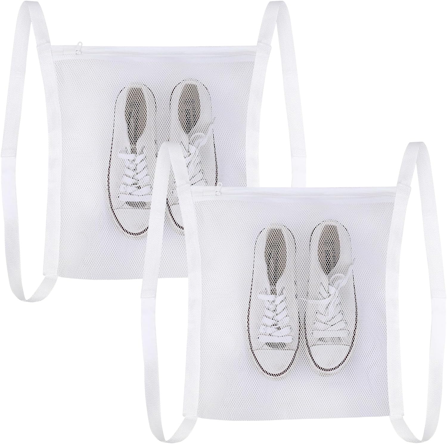2 Pack Sneaker Dryer Bags for Shoes with Adjustable Straps, Mesh Shoe Laundry Bags for Dryer, Reusable Shoe Drying Holder Protects Dryer & Reduces Noise, 15.5 Inch x 15.5 Inch