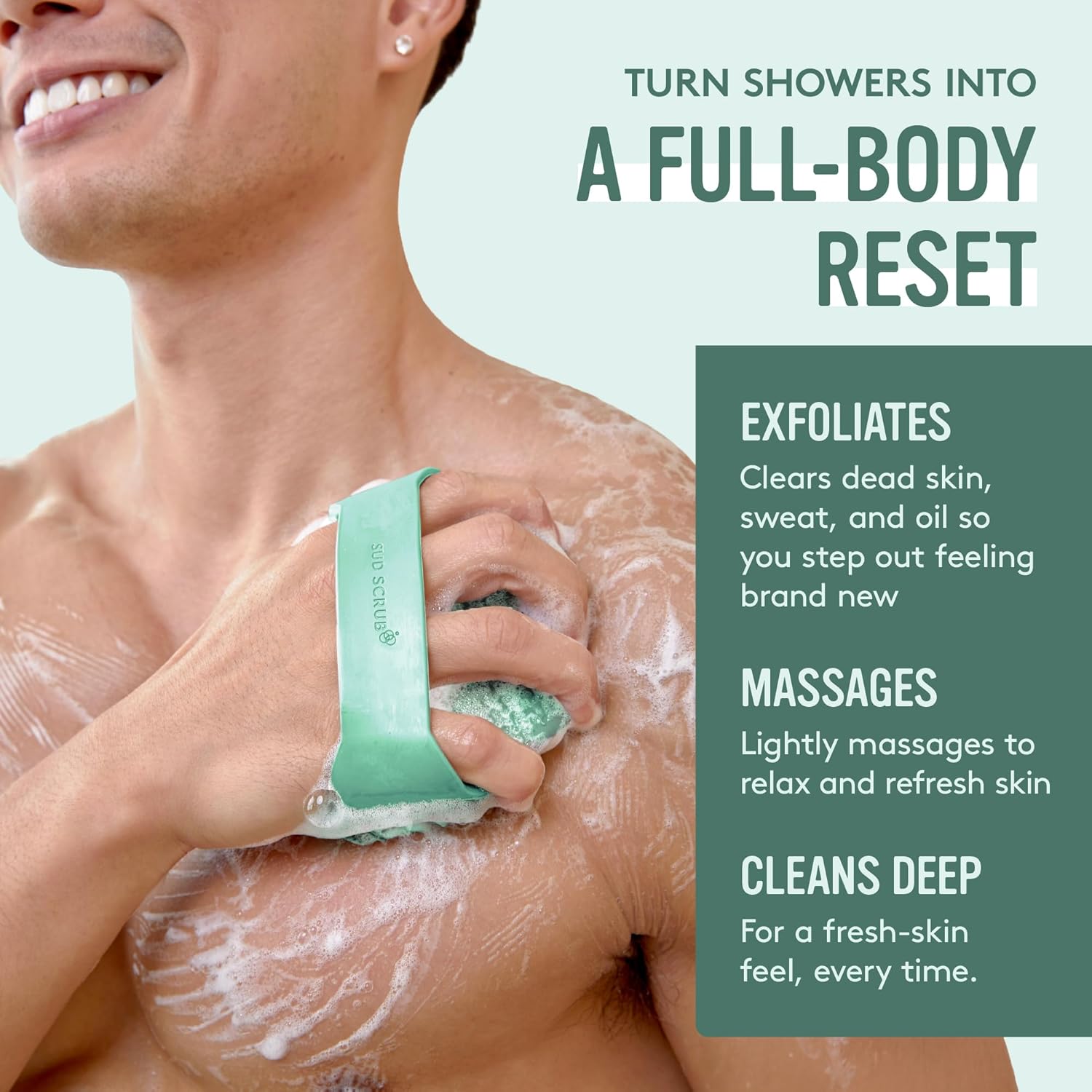 Sud Scrub® Antimicrobial Silicone Body Scrubber, Exfoliating Body Scrubber for Sensitive Skin, Eco Friendly Shower Scrubber for Body, Silicone Body Brush for Showering, Mint - Image 5