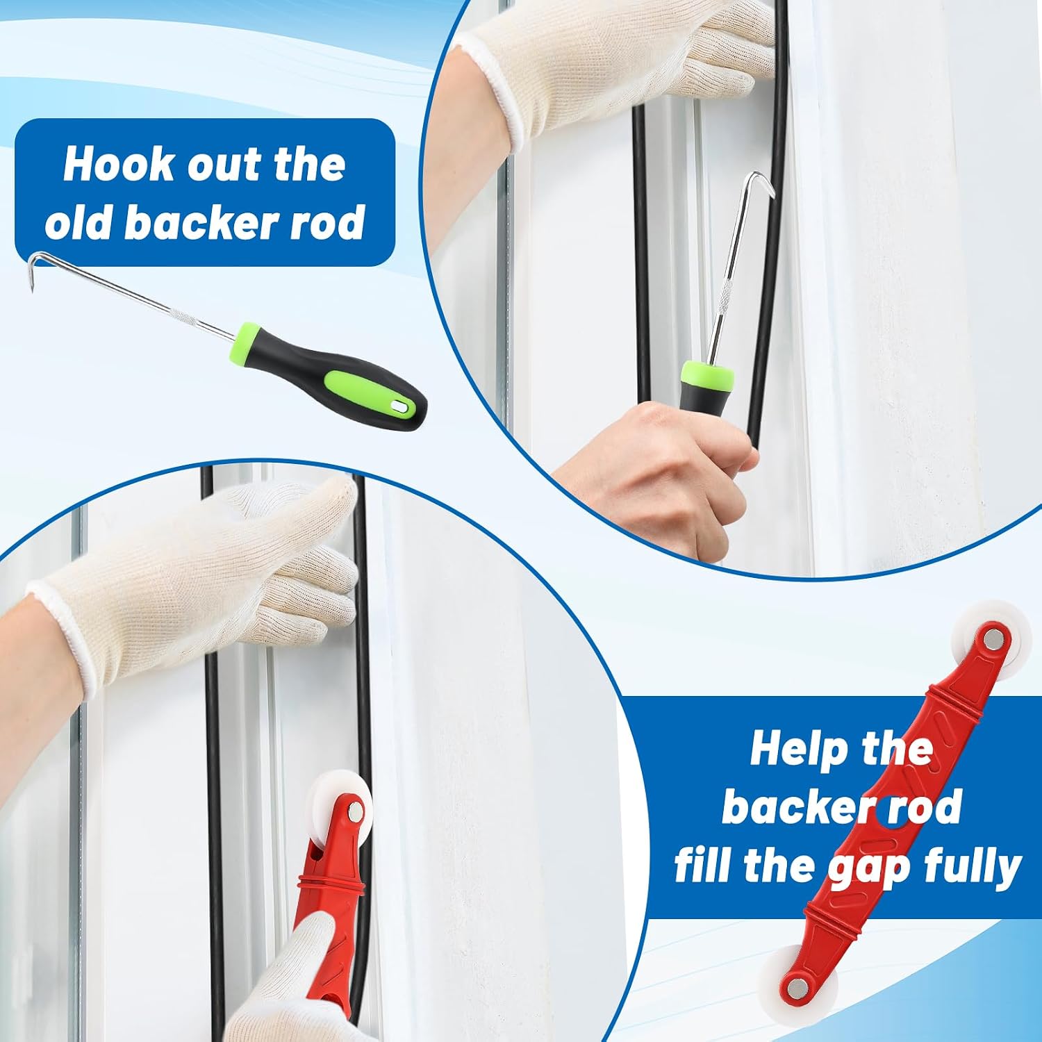 U0U Backer Rod 1/8inch,Backer Rod Kit with Roller Tool,16.4Ft Black Backer Rod Caulk Saver for Installing Door Window Gaps and Joint Concrete Filling (Black, 1/8inch x 16.4feet)