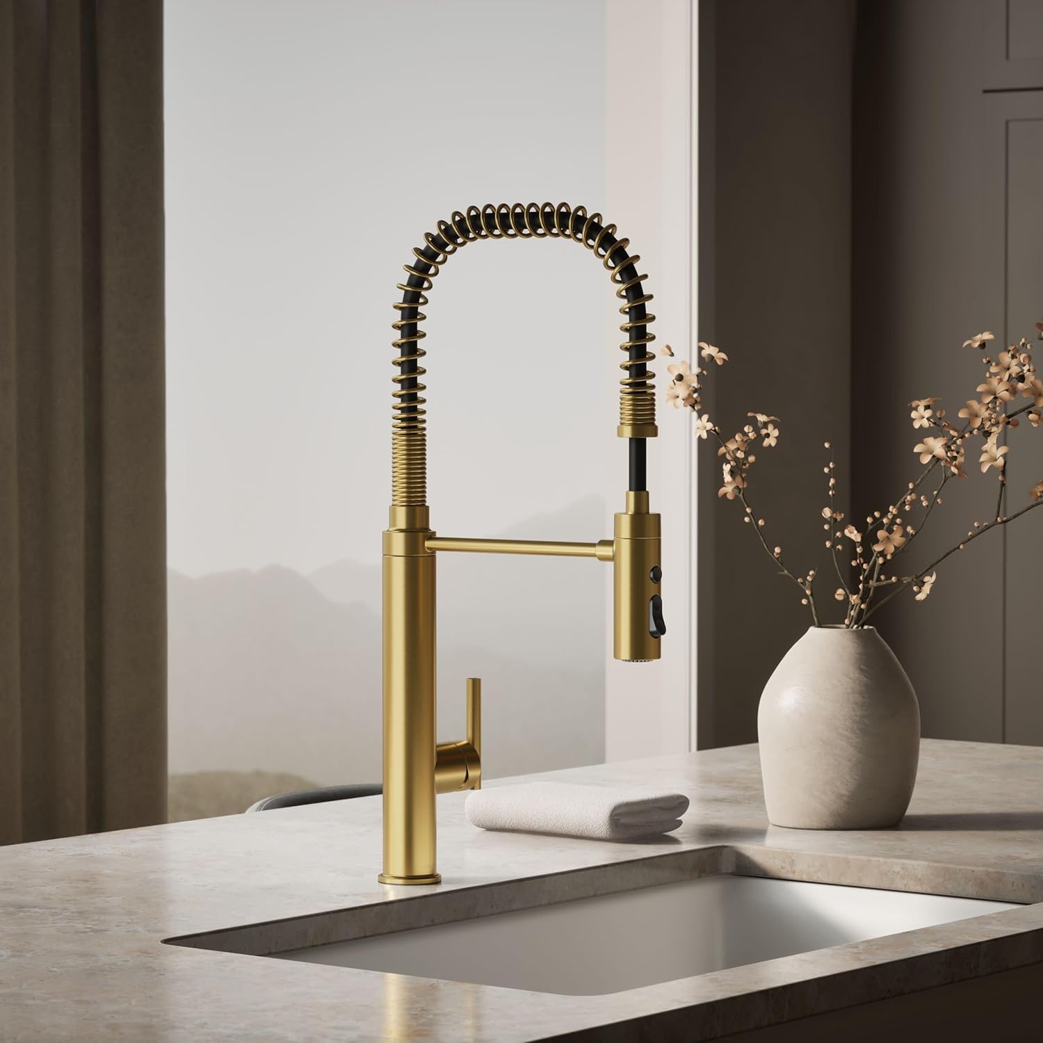 KOHLER K-24982-2MB Purist® Semi-Professional Pull-Down Kitchen Sink Faucet, Commercial Kitchen Sink Faucet with Sprayhead, Vibrant Brushed Moderne Brass