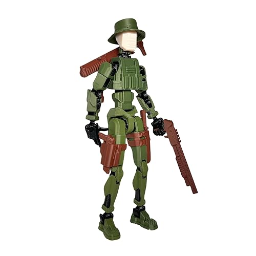JoriBoBo T13 Action Figure (Dummy 13 / Titan 13), Jungle Soldier - 3D Printed Poseable Robot with Accessories for Stop Motion Animation | Kids Gift