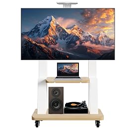 Hovadova Height Adjustable Mobile TV Stand for 32-75 Inch TVs, Heavy Duty Floor TV Cart with Wheels, Media Shelf, Holds 180lbs, Max VESA 600x400mm, Fits Flat/Curved Screens