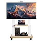 Hovadova Height Adjustable Mobile TV Stand for 32-75 Inch TVs, Heavy Duty Floor TV Cart with Wheels, Media Shelf, Holds 180lbs, Max VESA 600x400mm, Fits Flat/Curved Screens