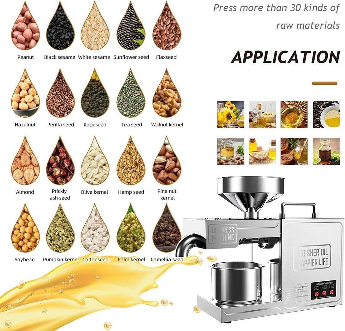 820w Aceitera Eléctrica,Prensa Aceite Oliva,Acero Inoxidable,Prensa En Frío Y Caliente,Control De Temperatura,para Maní,Sésamo,Colza,Lino,Nueces,3-6kg/H