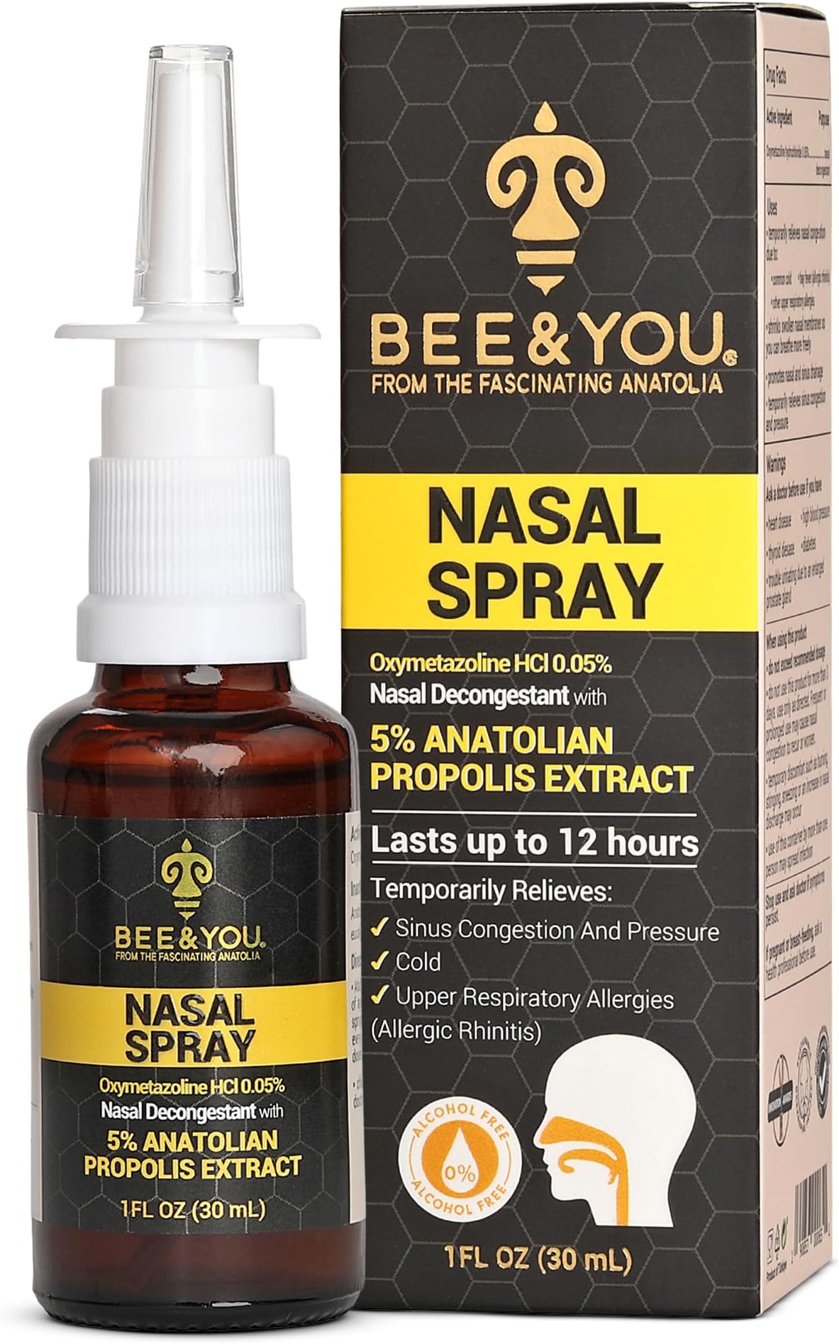 BEE and You Propolis Nasal Spray, 100% Pure Propolis Extract, Sinus & Congestion Relief, Natural Decongestant, Allergy Support, Nasal Moisturizing Spray | 1 fl oz