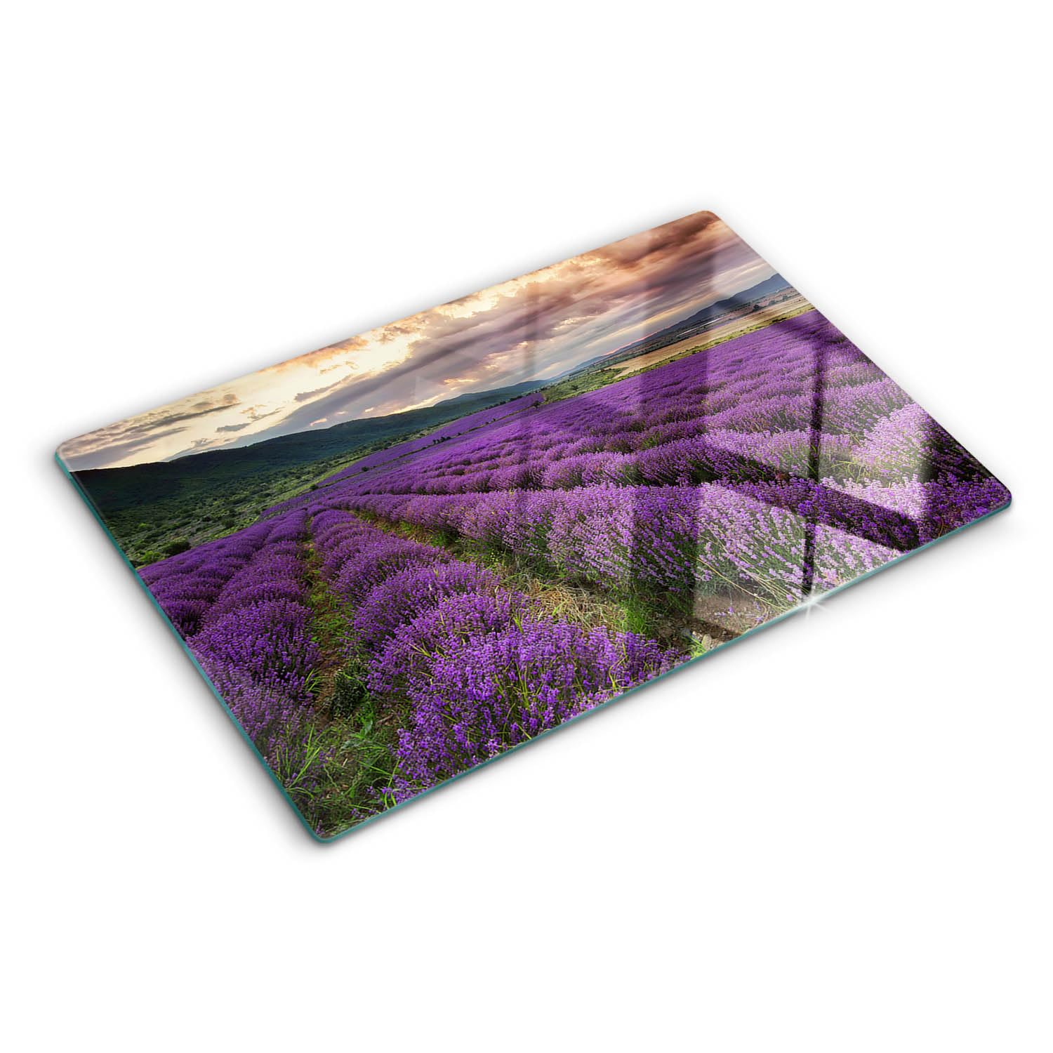 Tapis de découpe verre 80x52 cm pour cuisiner au cœur d'un champ de lavande de Provence