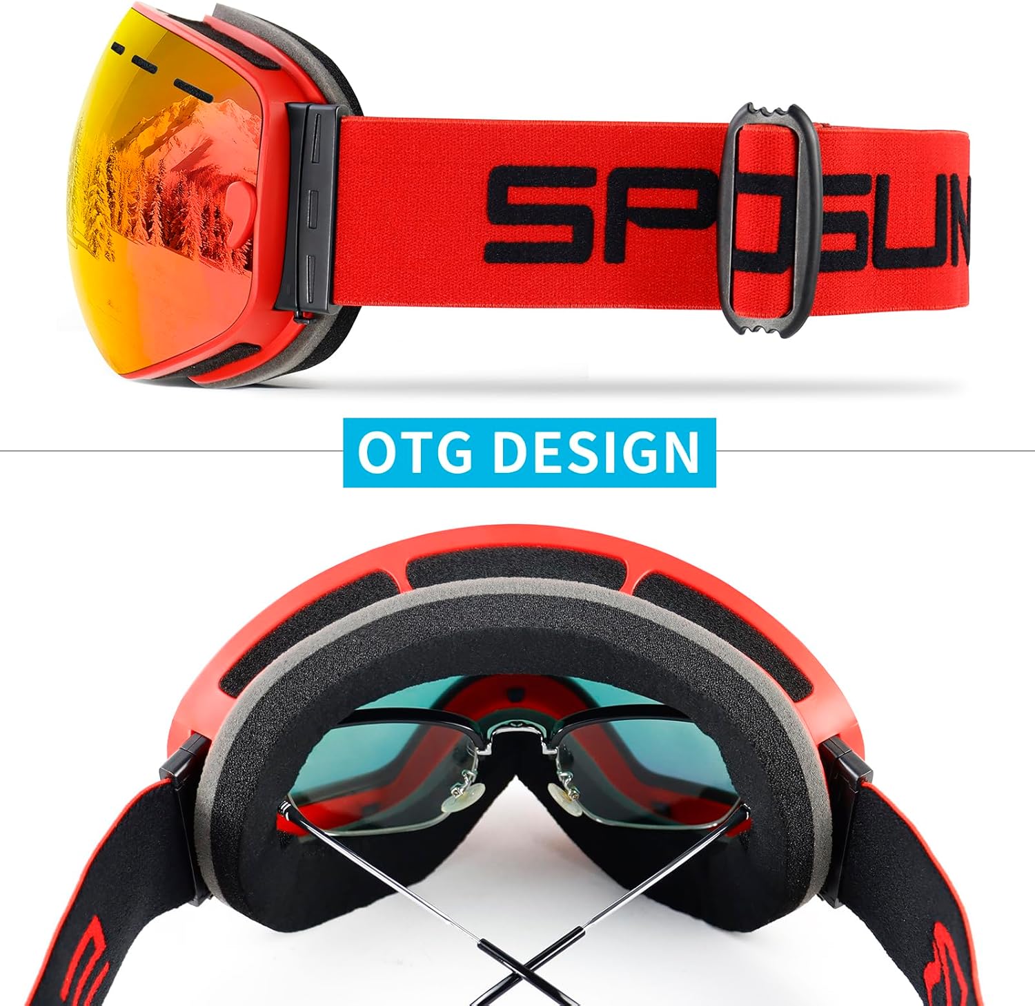 SPOSUNE Ski Goggles Over Glasses - Snow Goggle for Men Women Youth Snowboard Skiing - UV400 Anti-Fog Snowmobile Goggles - Image 6